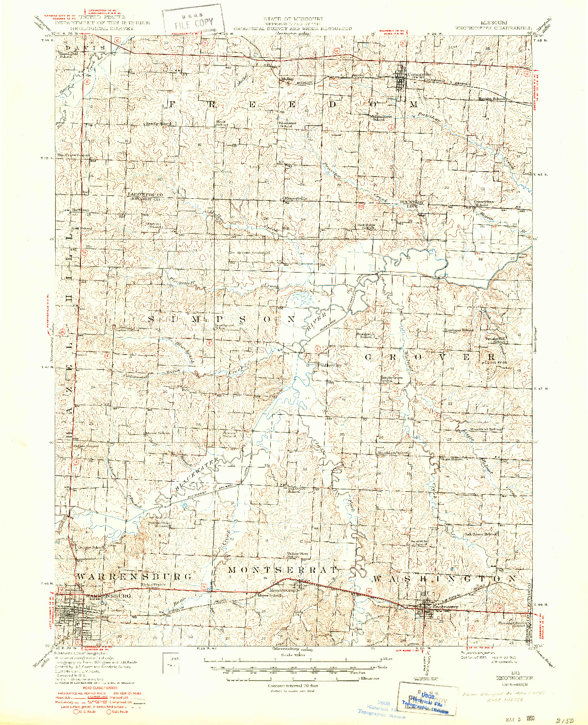 USGS 1:62500-SCALE QUADRANGLE FOR KNOBNOSTER, MO 1917