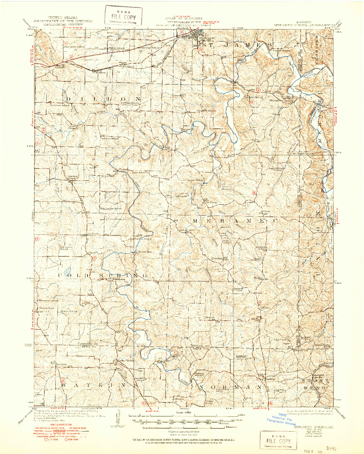 USGS 1:62500-SCALE QUADRANGLE FOR MERAMEC SPRING, MO 1928