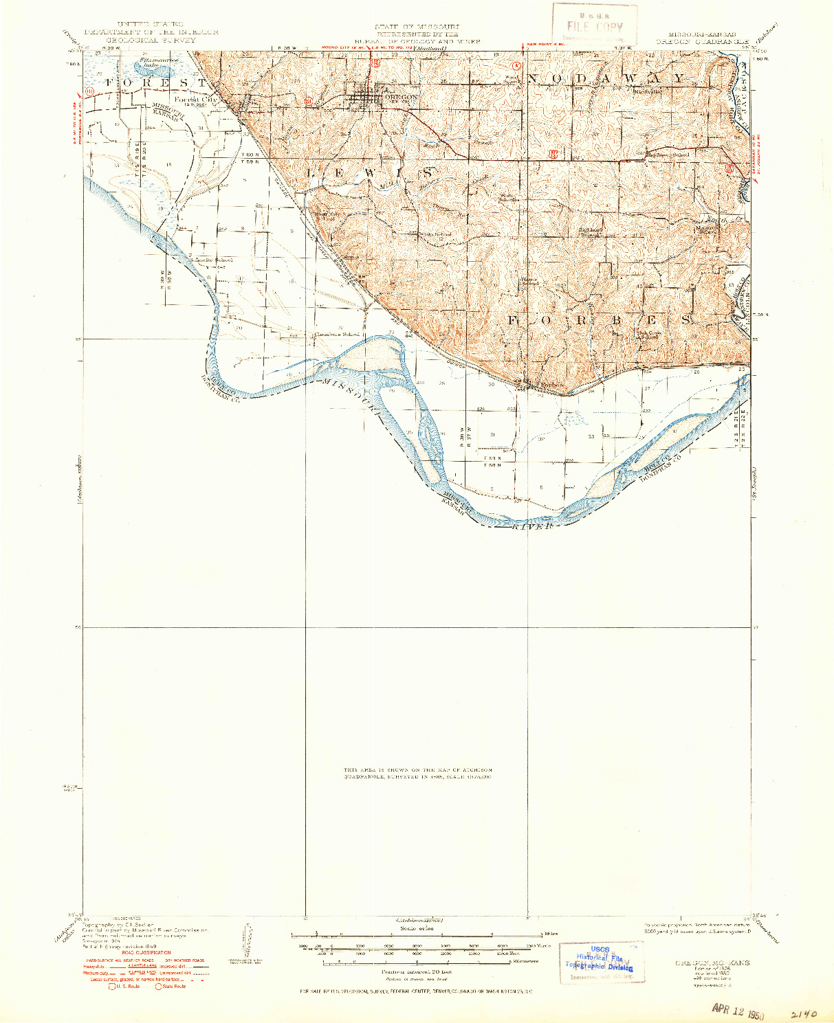 USGS 1:62500-SCALE QUADRANGLE FOR OREGON, MO 1926