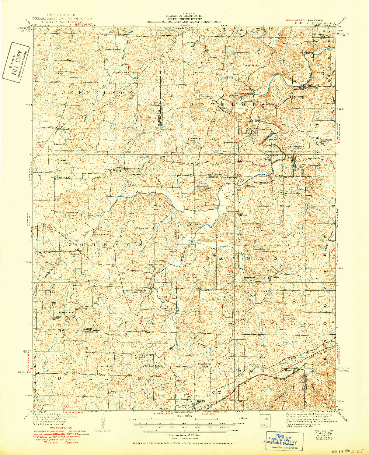 USGS 1:62500-SCALE QUADRANGLE FOR REDBIRD, MO 1938