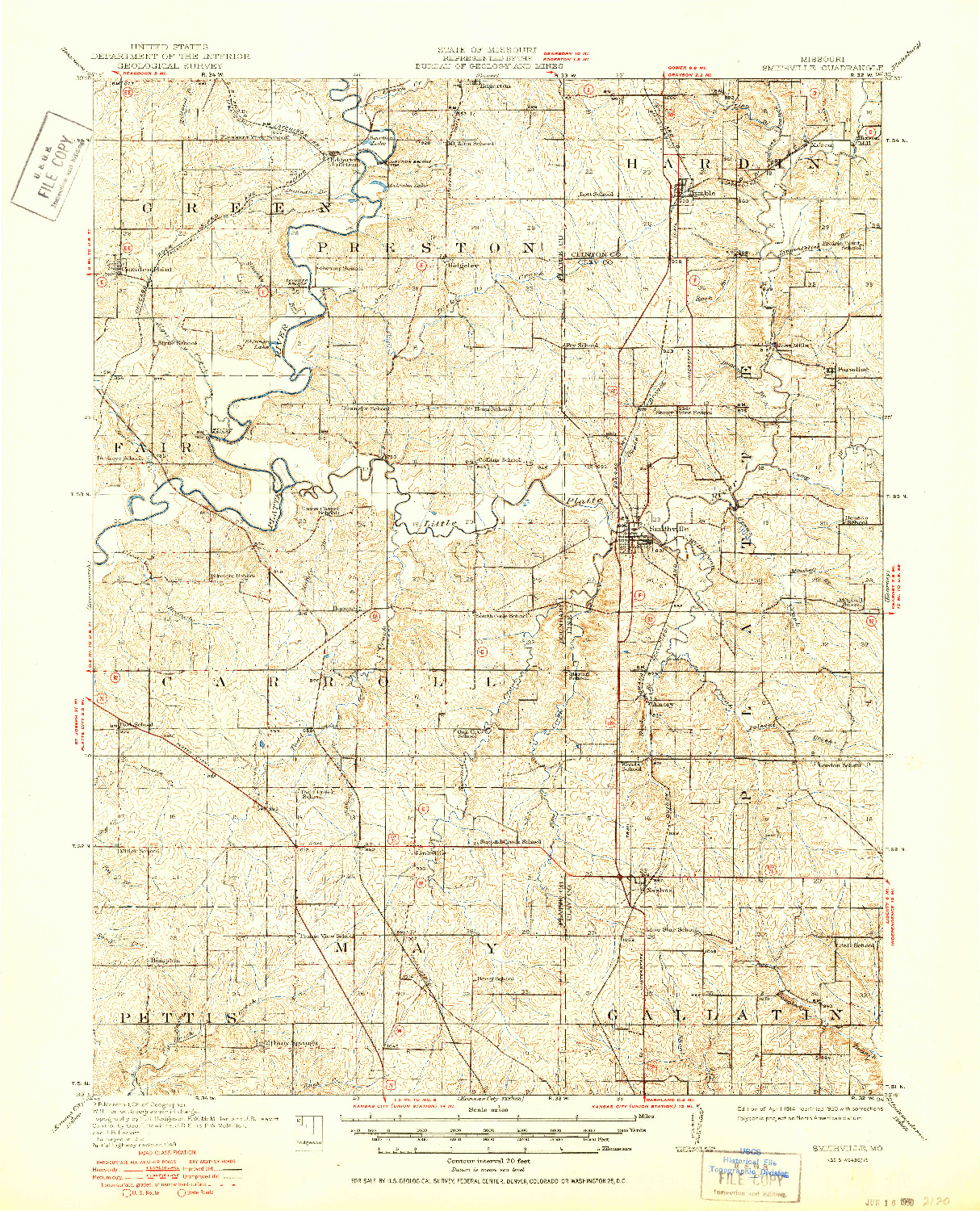 USGS 1:62500-SCALE QUADRANGLE FOR SMITHVILLE, MO 1914
