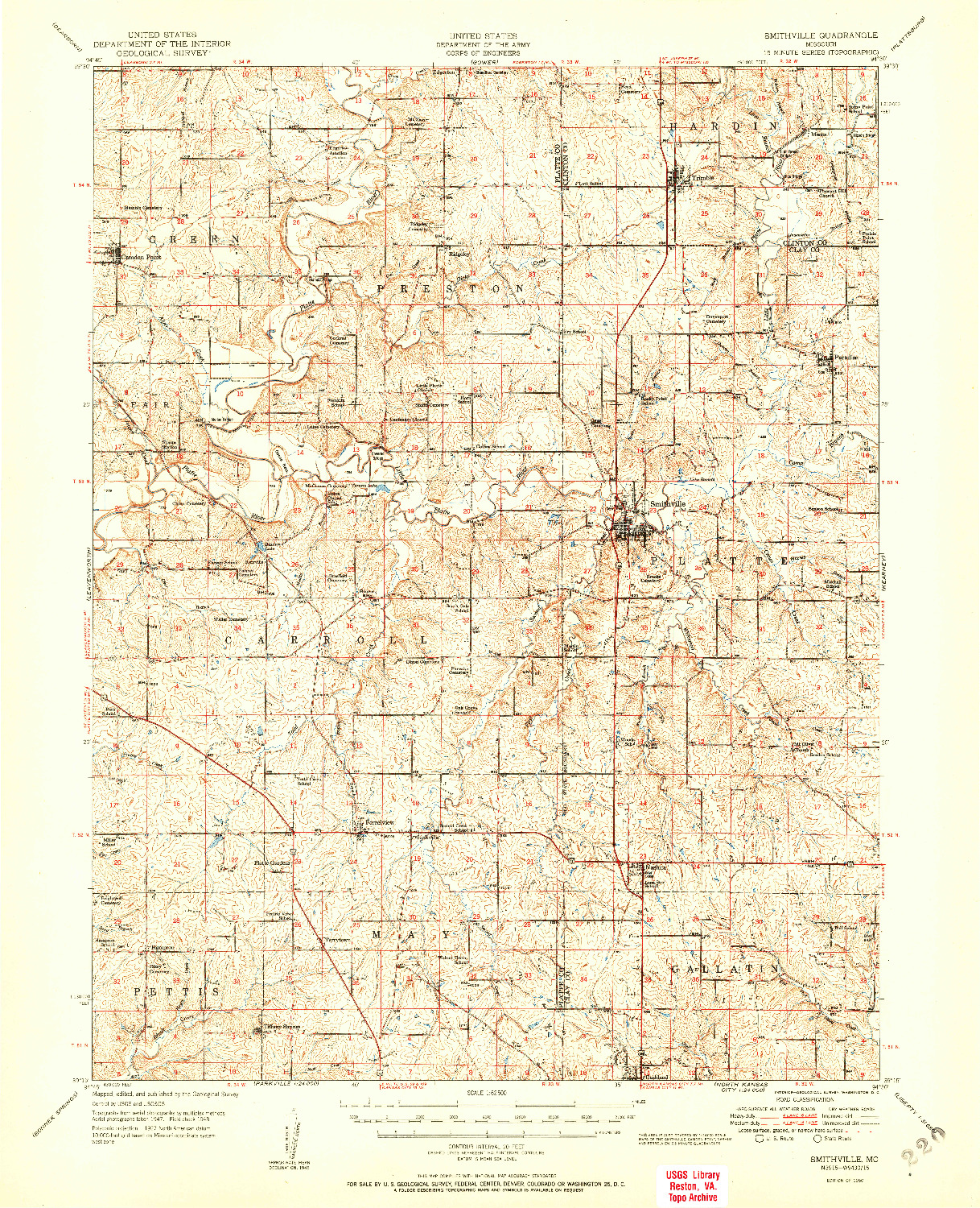 USGS 1:62500-SCALE QUADRANGLE FOR SMITHVILLE, MO 1950
