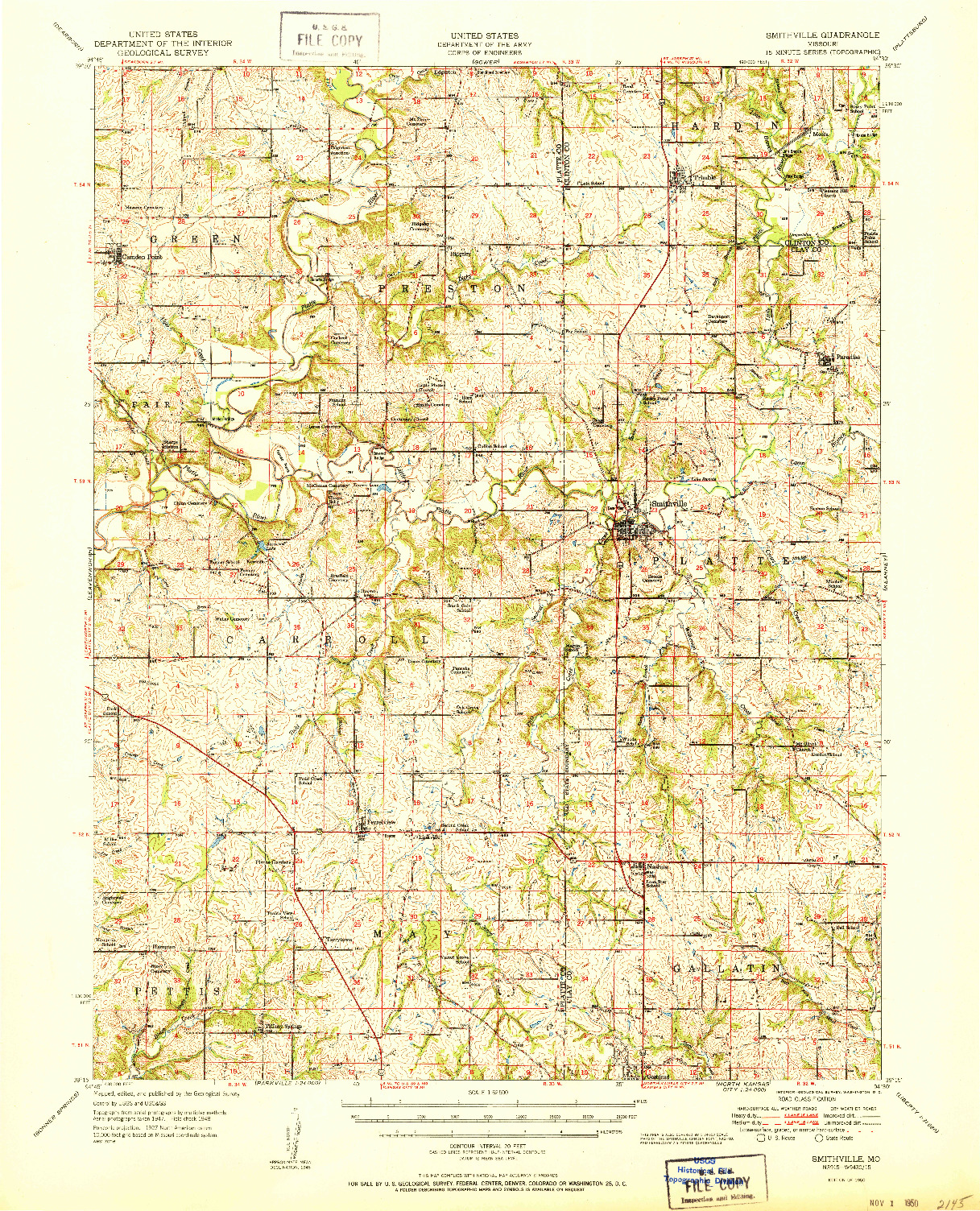 USGS 1:62500-SCALE QUADRANGLE FOR SMITHVILLE, MO 1950