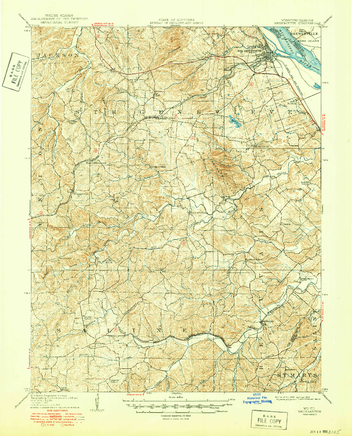 USGS 1:62500-SCALE QUADRANGLE FOR WEINGARTEN, MO 1909