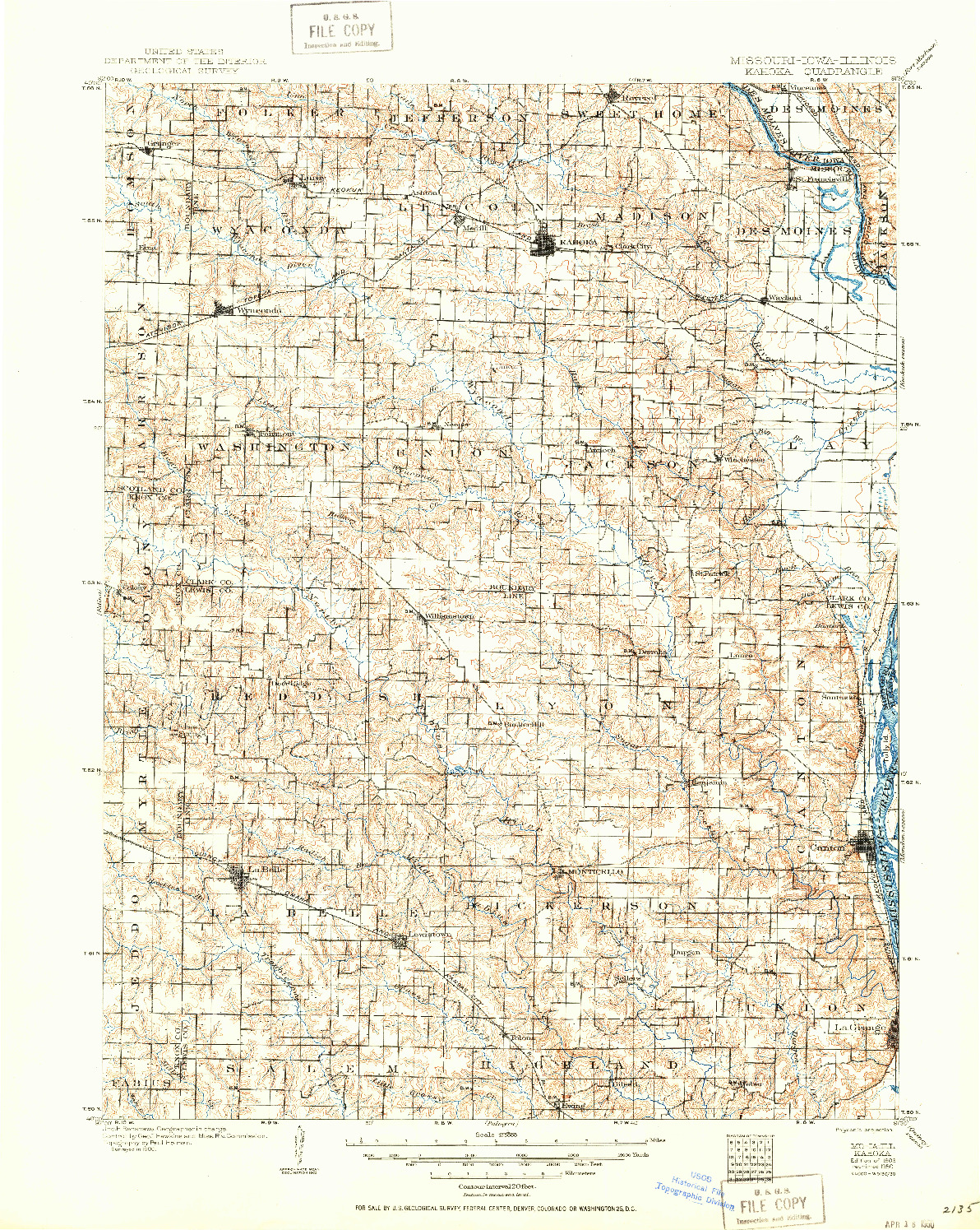 USGS 1:125000-SCALE QUADRANGLE FOR KAHOKA, MO 1903