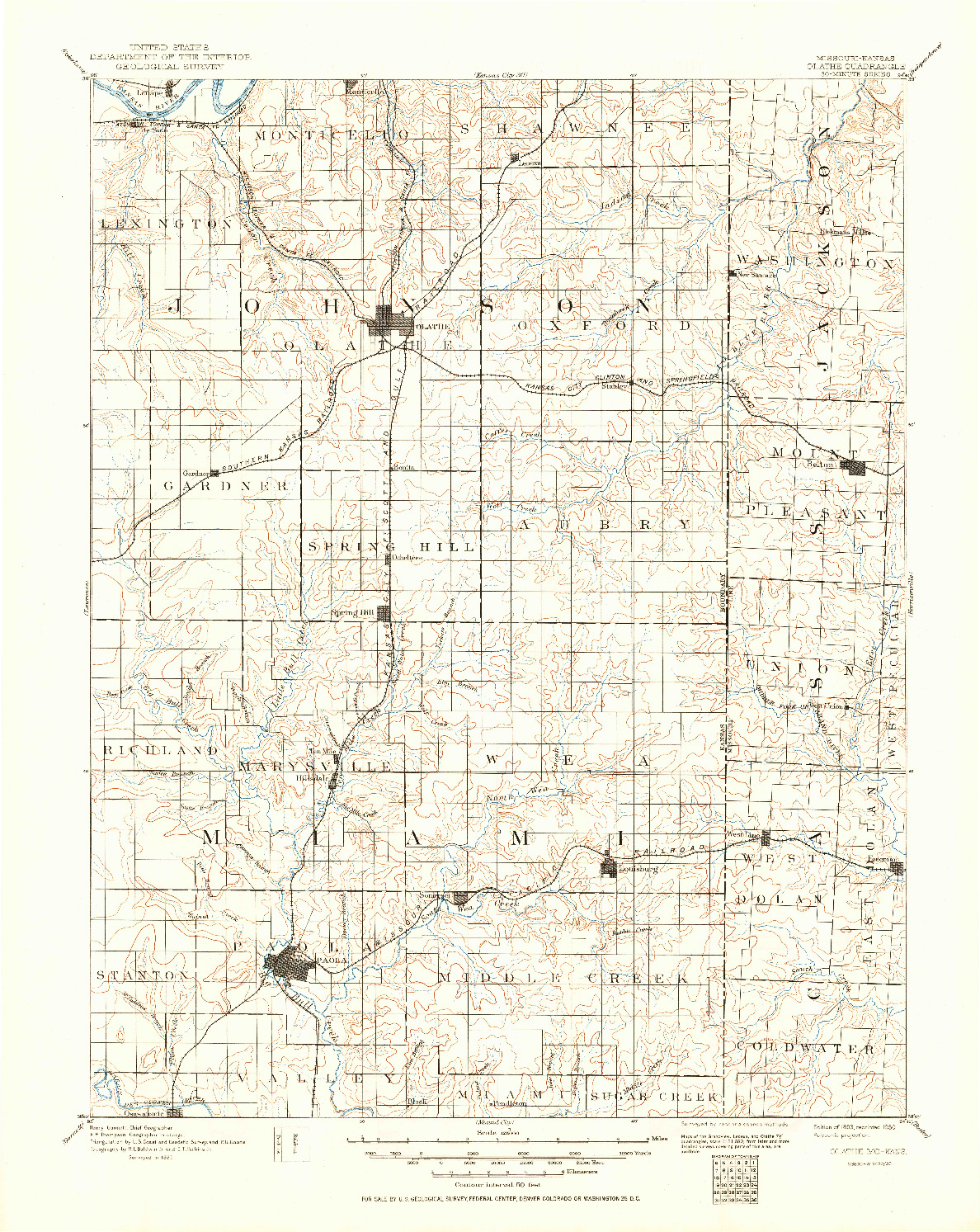 USGS 1:125000-SCALE QUADRANGLE FOR OLATHE, MO 1893