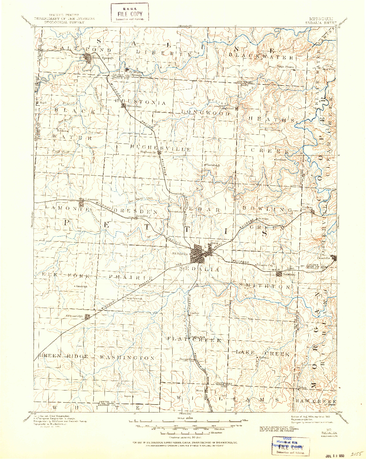 USGS 1:125000-SCALE QUADRANGLE FOR SEDALIA, MO 1894