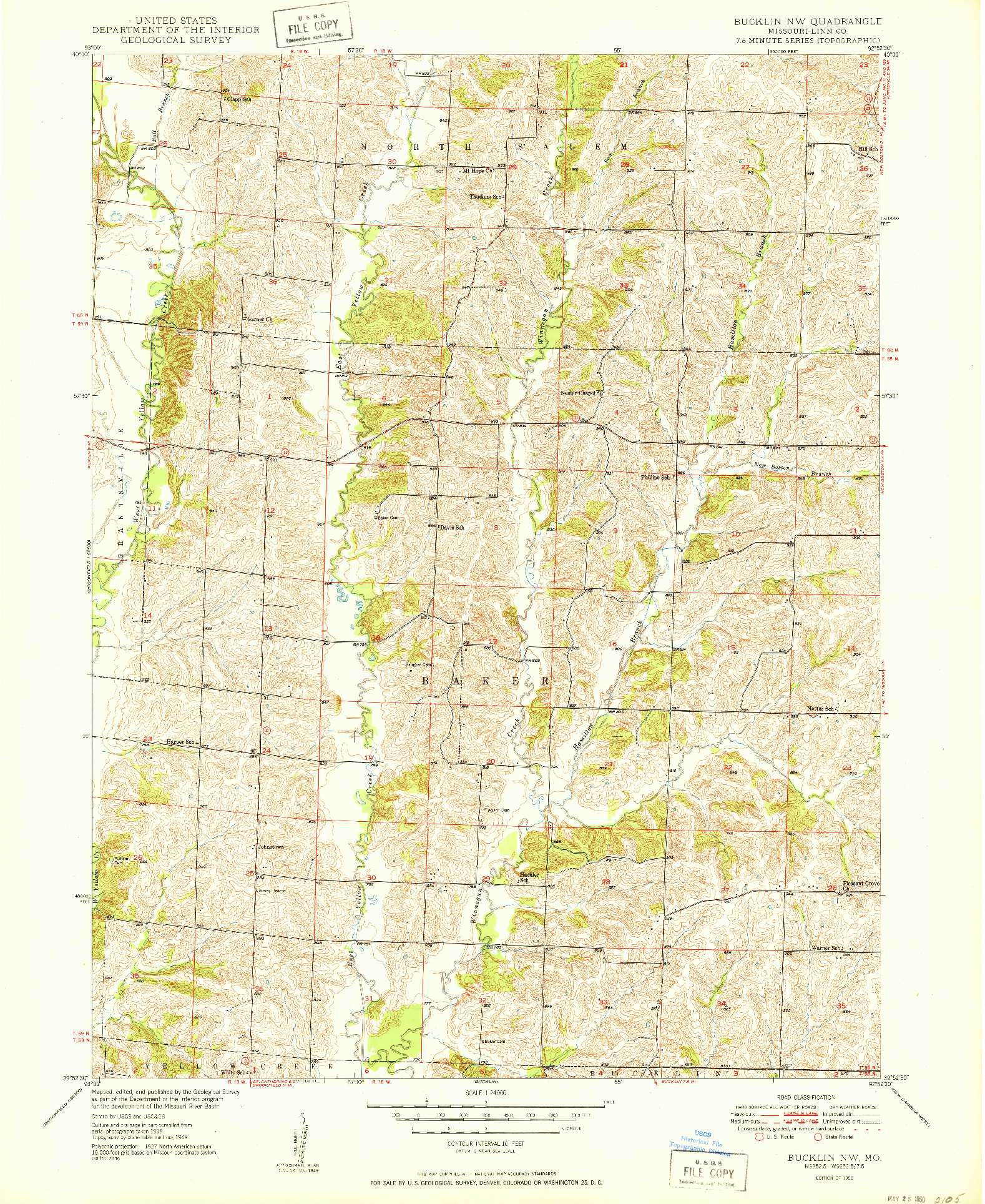 USGS 1:24000-SCALE QUADRANGLE FOR BUCKLIN NW, MO 1950