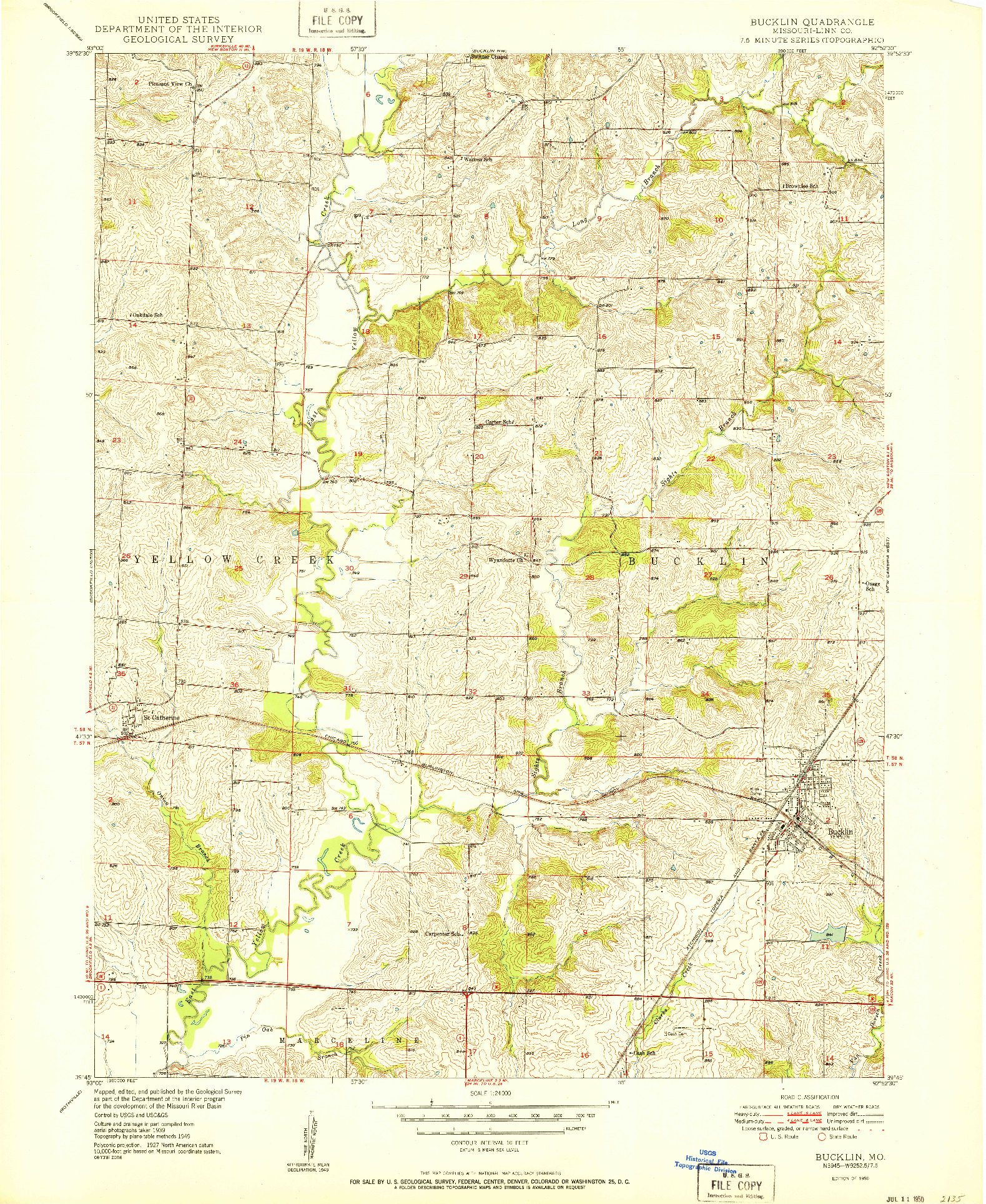 USGS 1:24000-SCALE QUADRANGLE FOR BUCKLIN, MO 1950