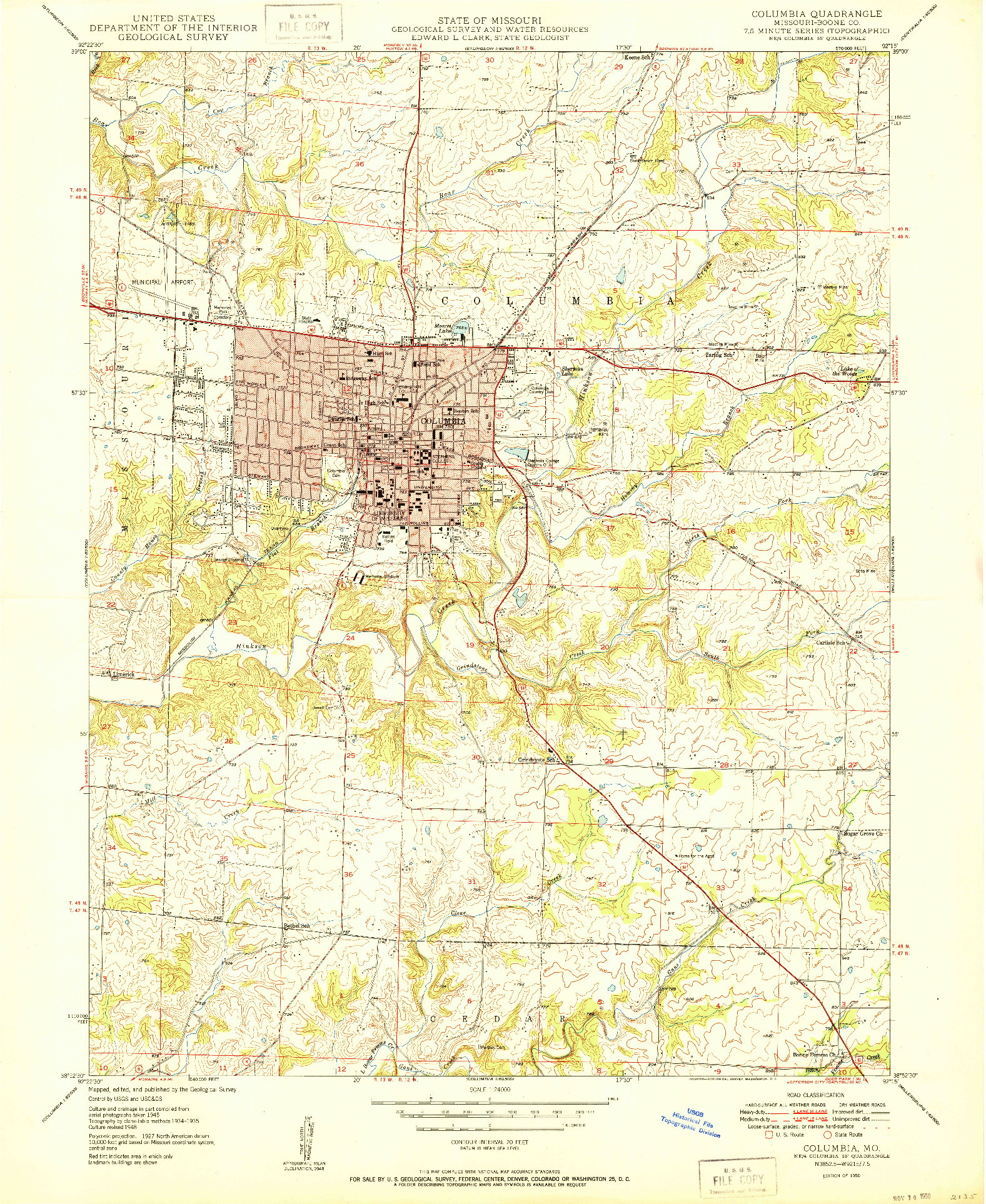 USGS 1:24000-SCALE QUADRANGLE FOR COLUMBIA, MO 1950