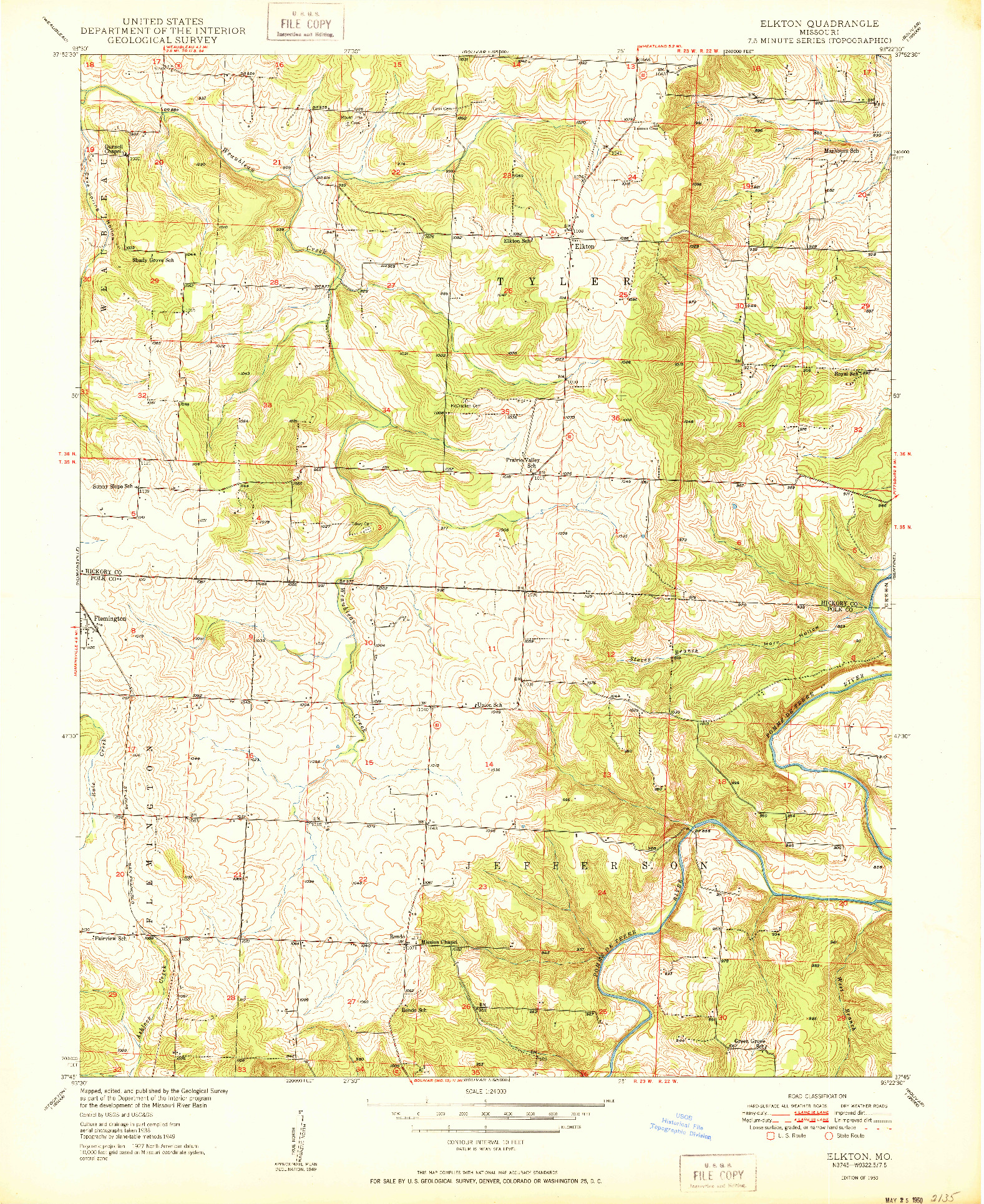 USGS 1:24000-SCALE QUADRANGLE FOR ELKTON, MO 1950