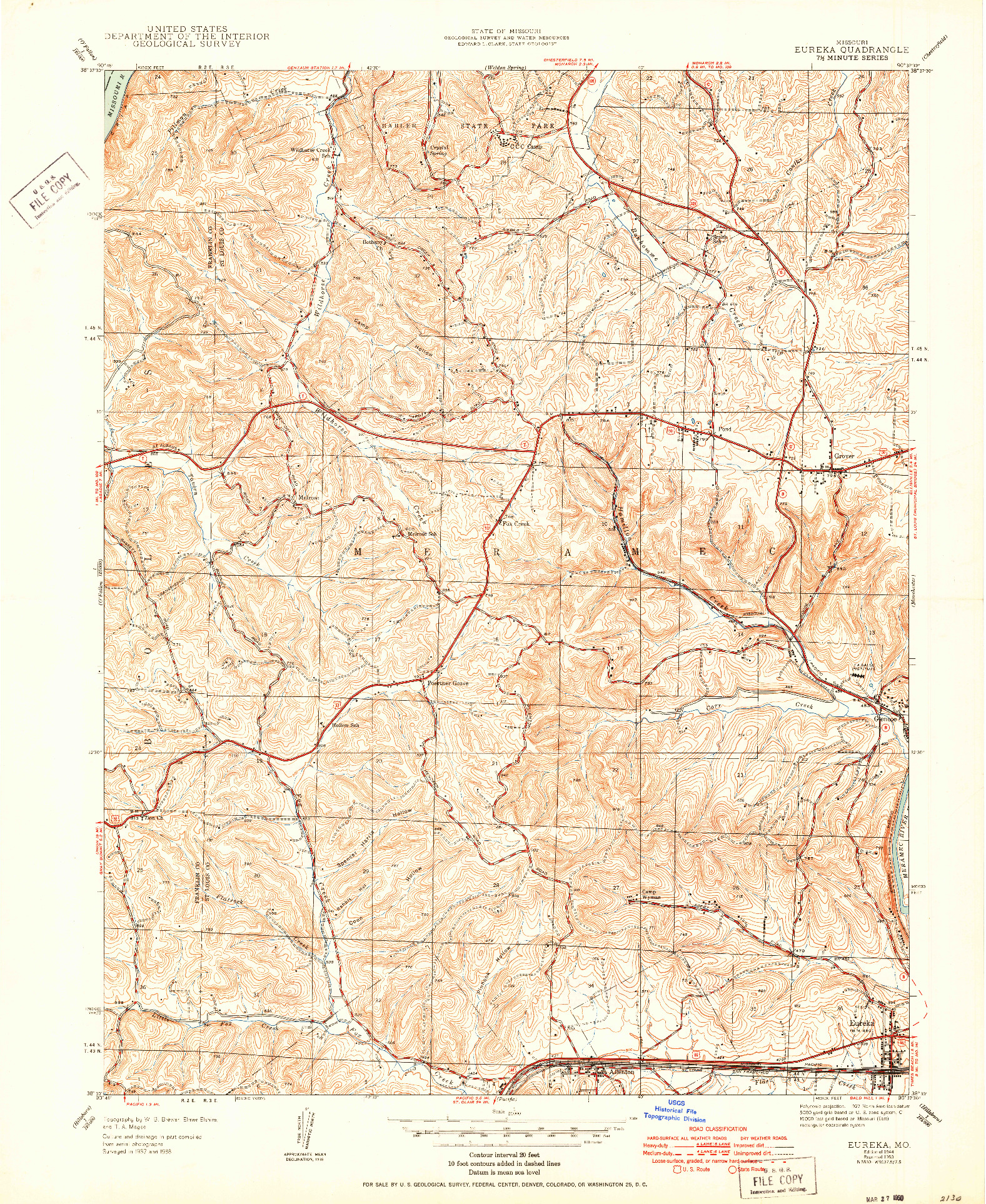 USGS 1:24000-SCALE QUADRANGLE FOR EUREKA, MO 1944