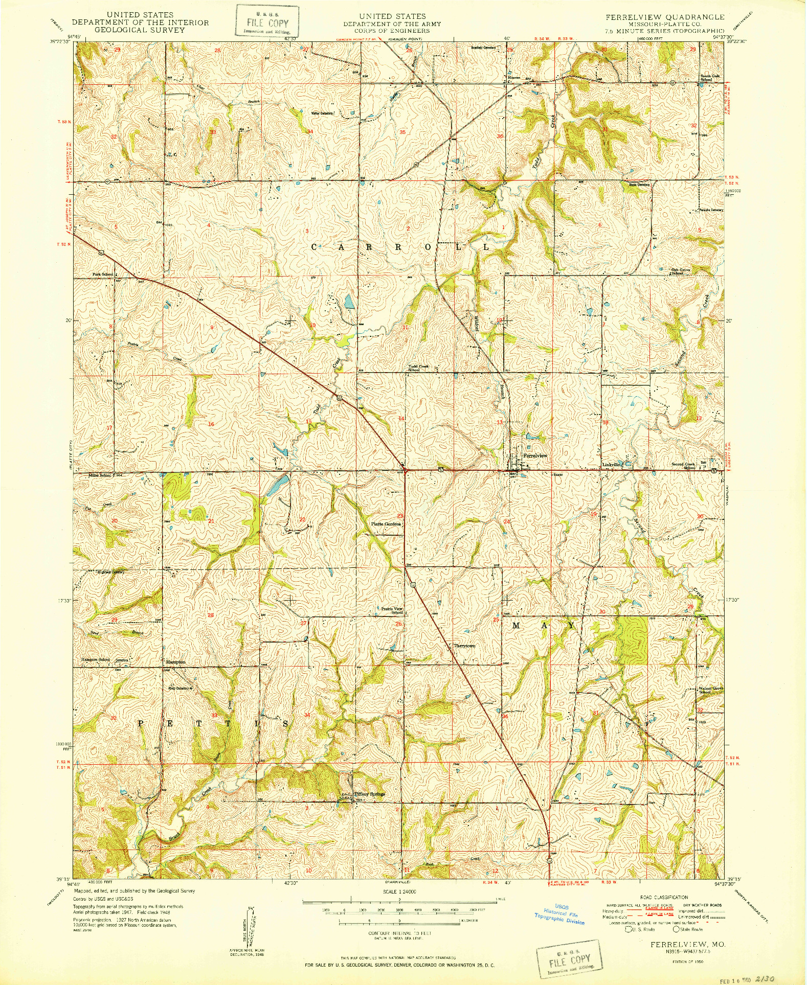 USGS 1:24000-SCALE QUADRANGLE FOR FERRELVIEW, MO 1950