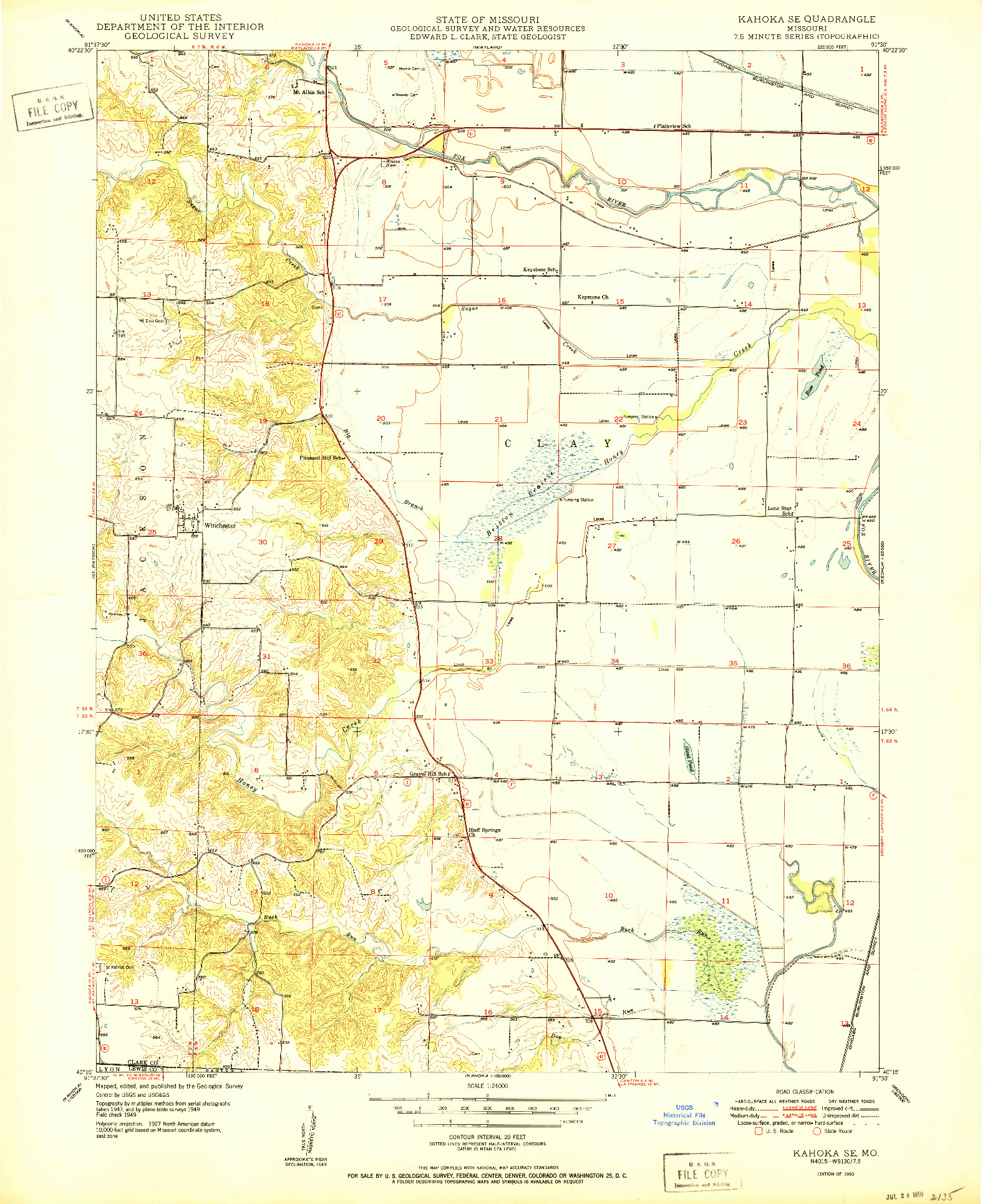 USGS 1:24000-SCALE QUADRANGLE FOR KAHOKA SE, MO 1950