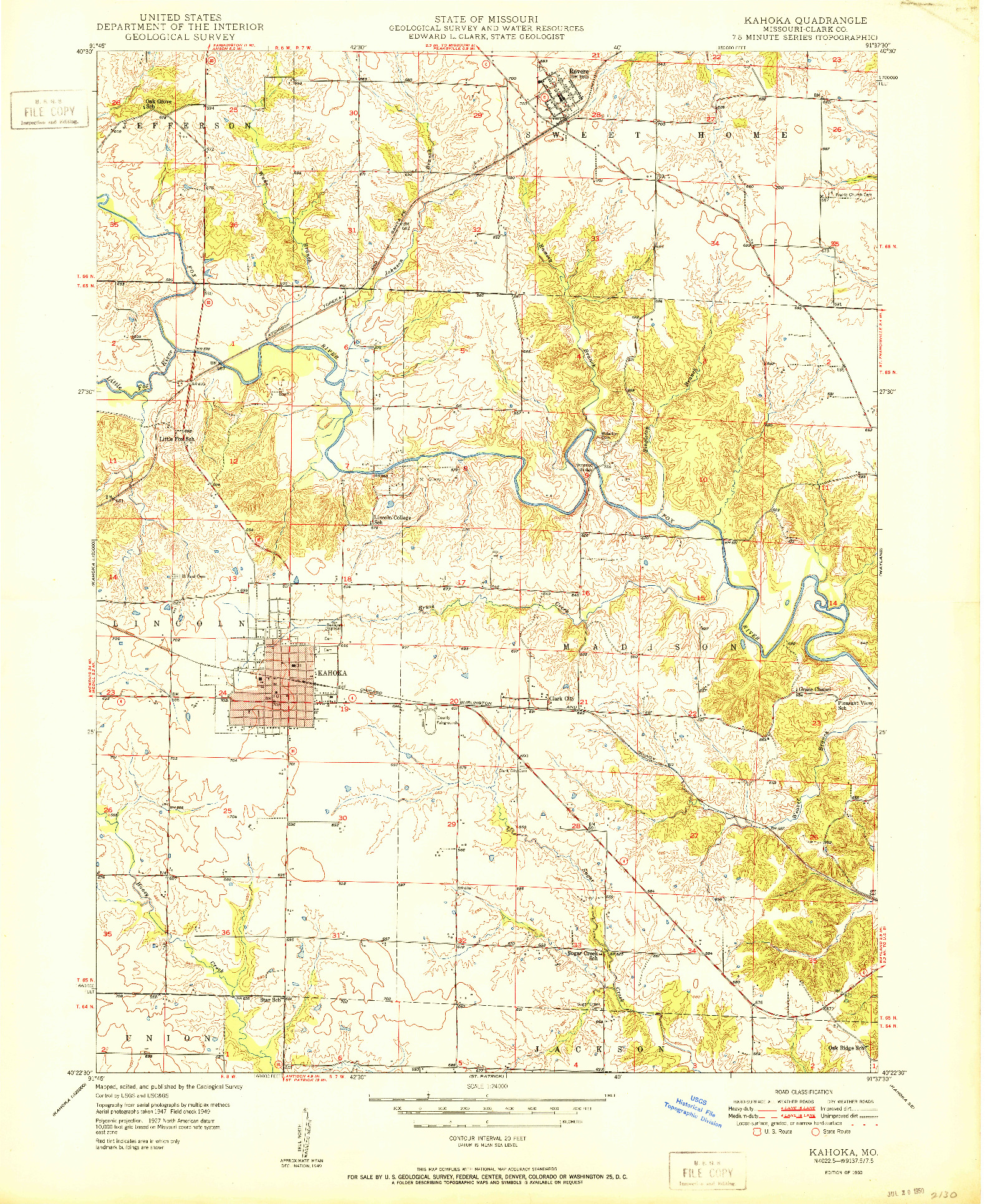 USGS 1:24000-SCALE QUADRANGLE FOR KAHOKA, MO 1950