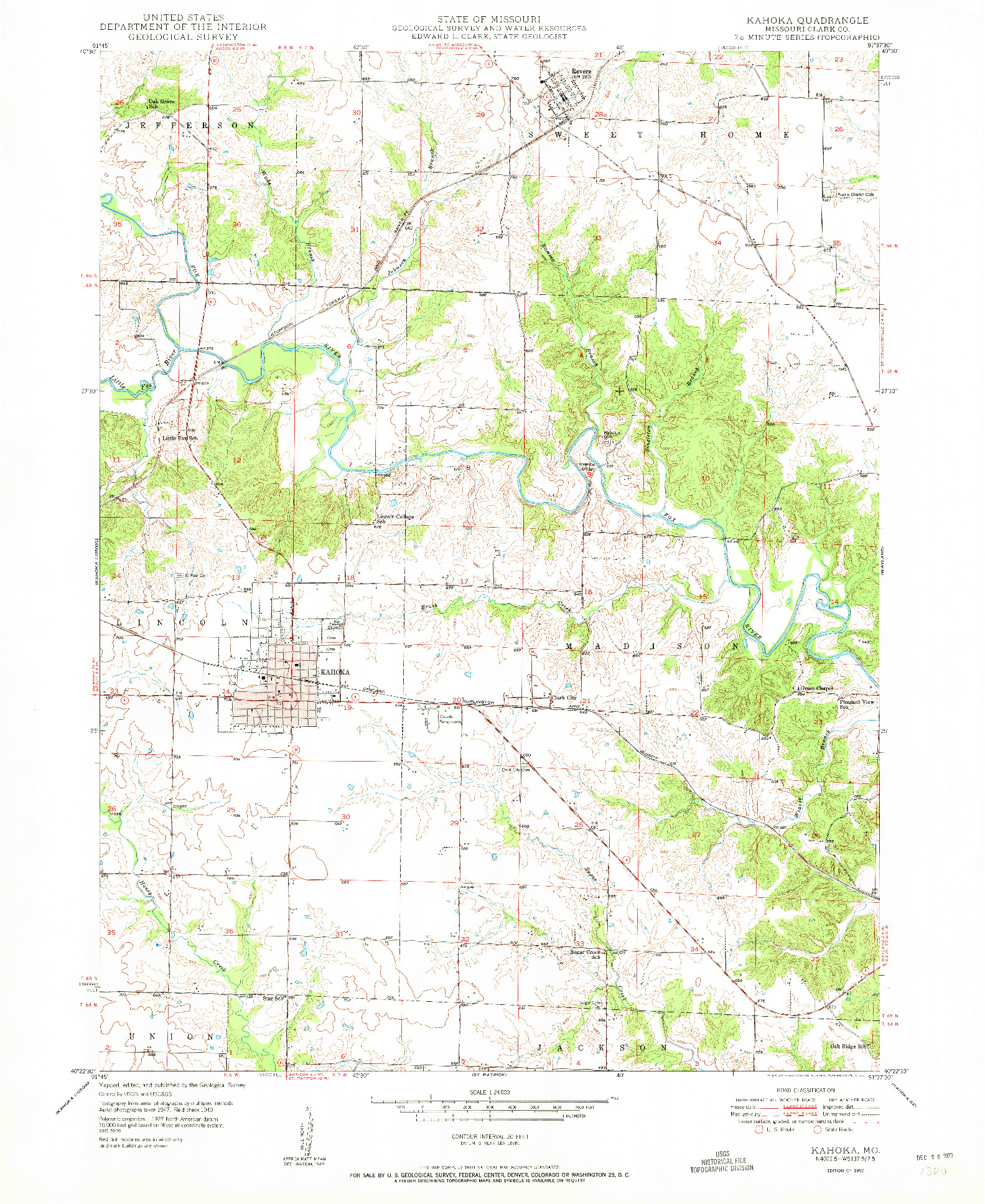 USGS 1:24000-SCALE QUADRANGLE FOR KAHOKA, MO 1950