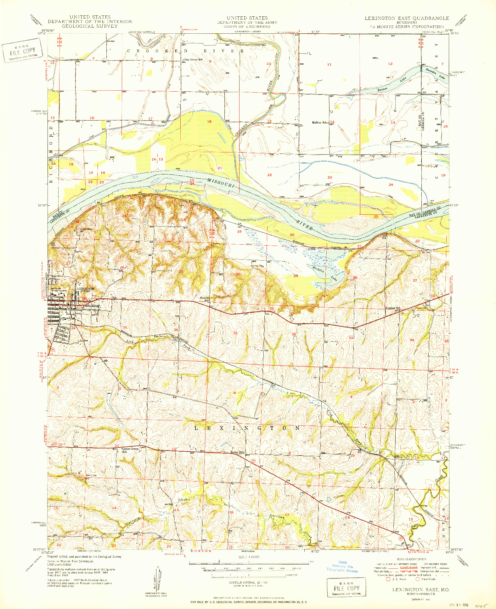 USGS 1:24000-SCALE QUADRANGLE FOR LEXINGTON EAST, MO 1950
