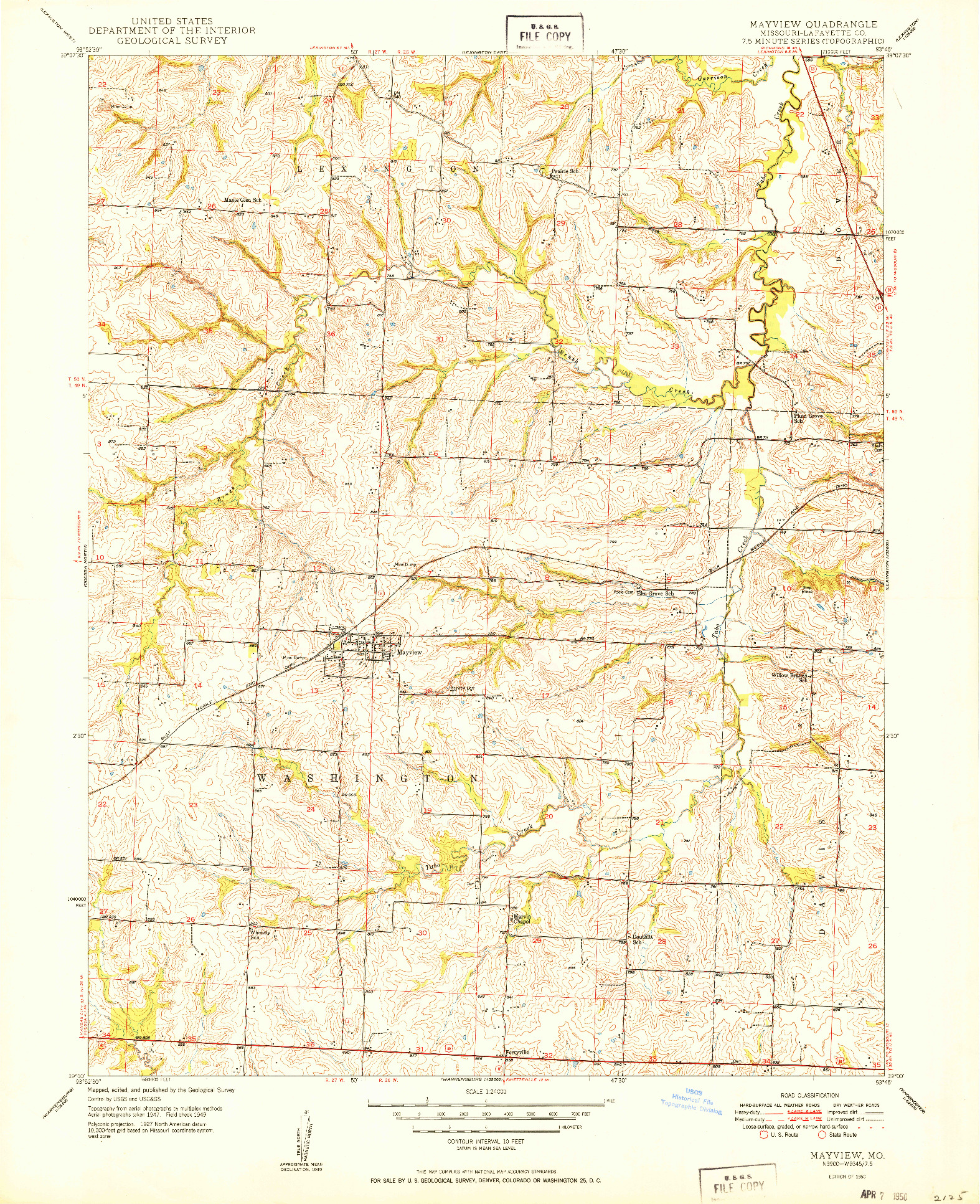 USGS 1:24000-SCALE QUADRANGLE FOR MAYVIEW, MO 1950