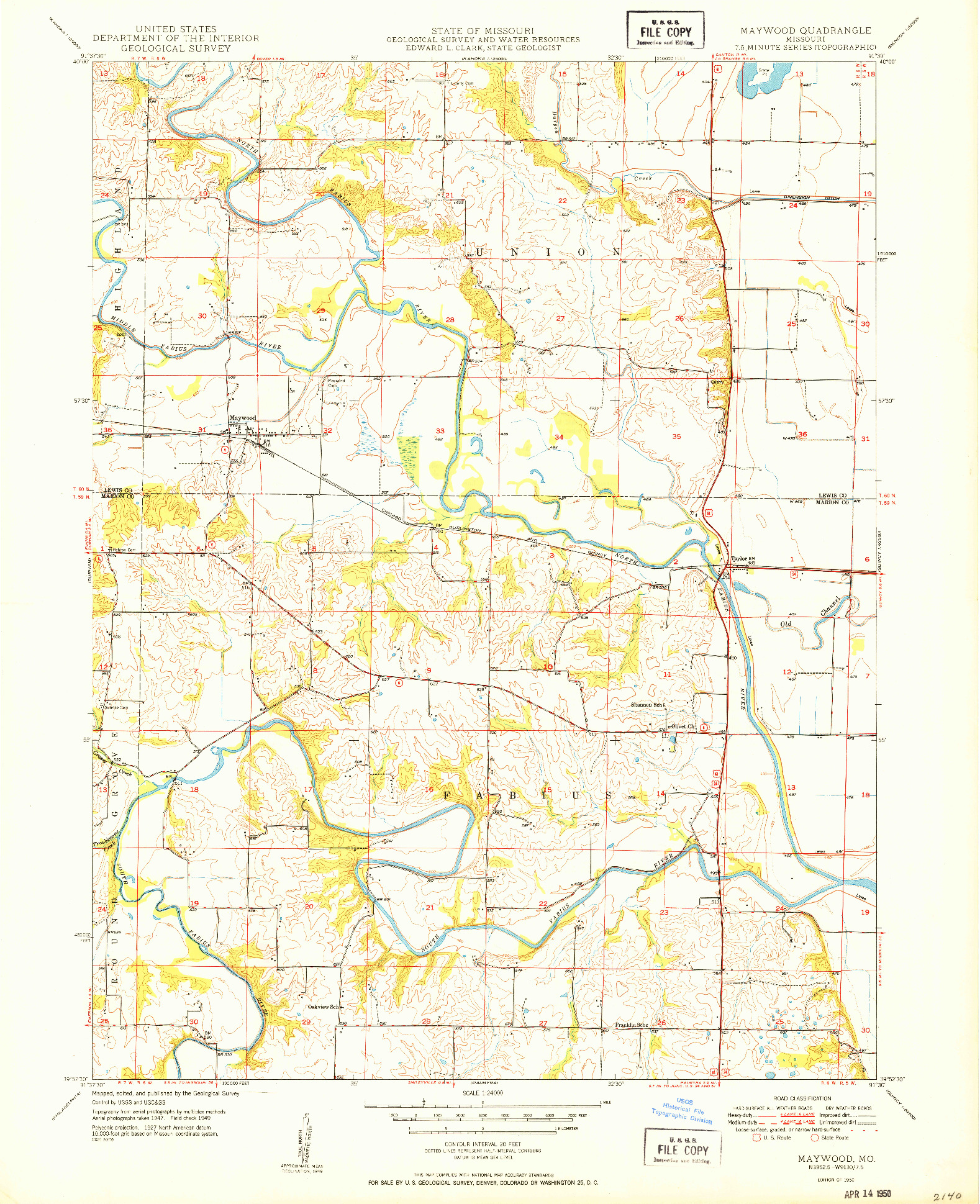 USGS 1:24000-SCALE QUADRANGLE FOR MAYWOOD, MO 1950