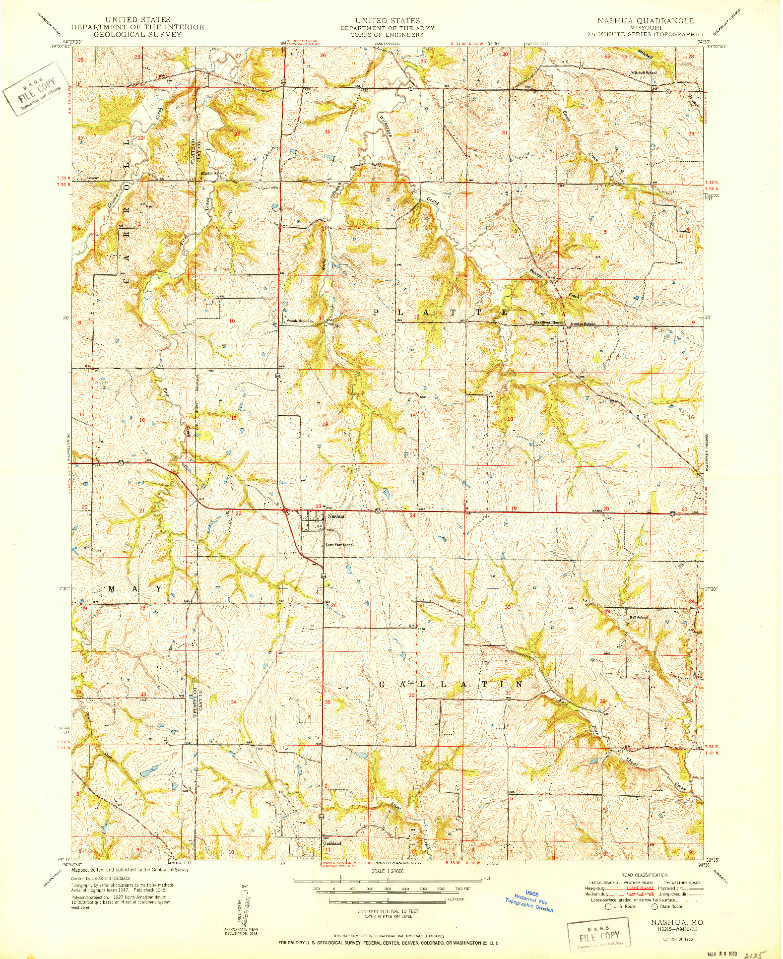 USGS 1:24000-SCALE QUADRANGLE FOR NASHUA, MO 1950
