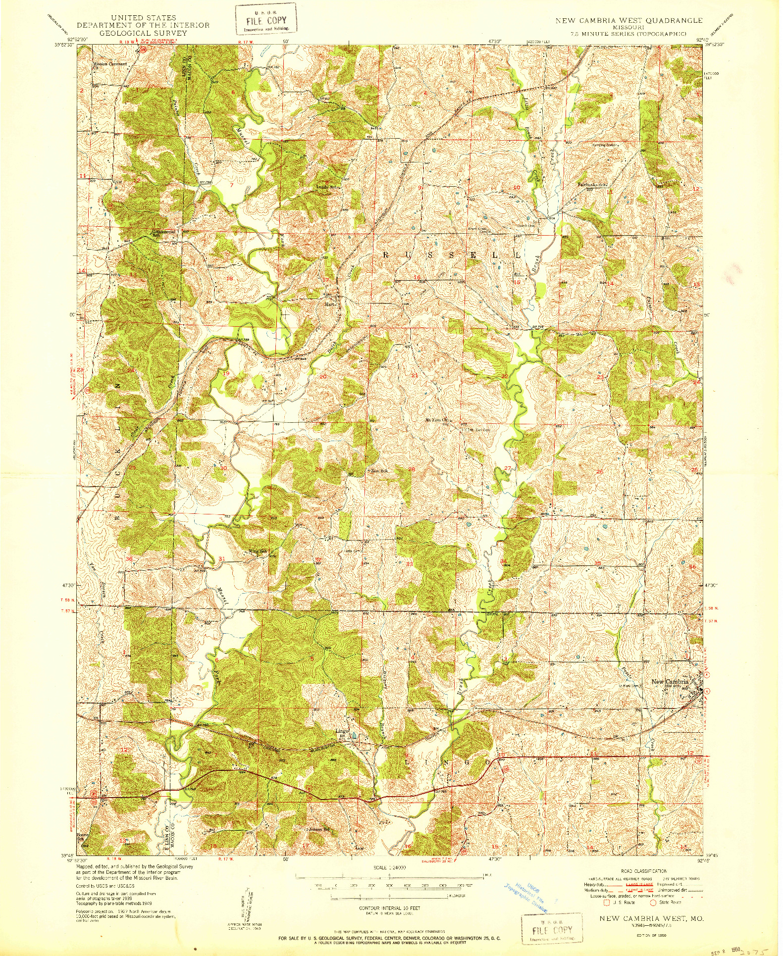USGS 1:24000-SCALE QUADRANGLE FOR NEW CAMBRIA WEST, MO 1950