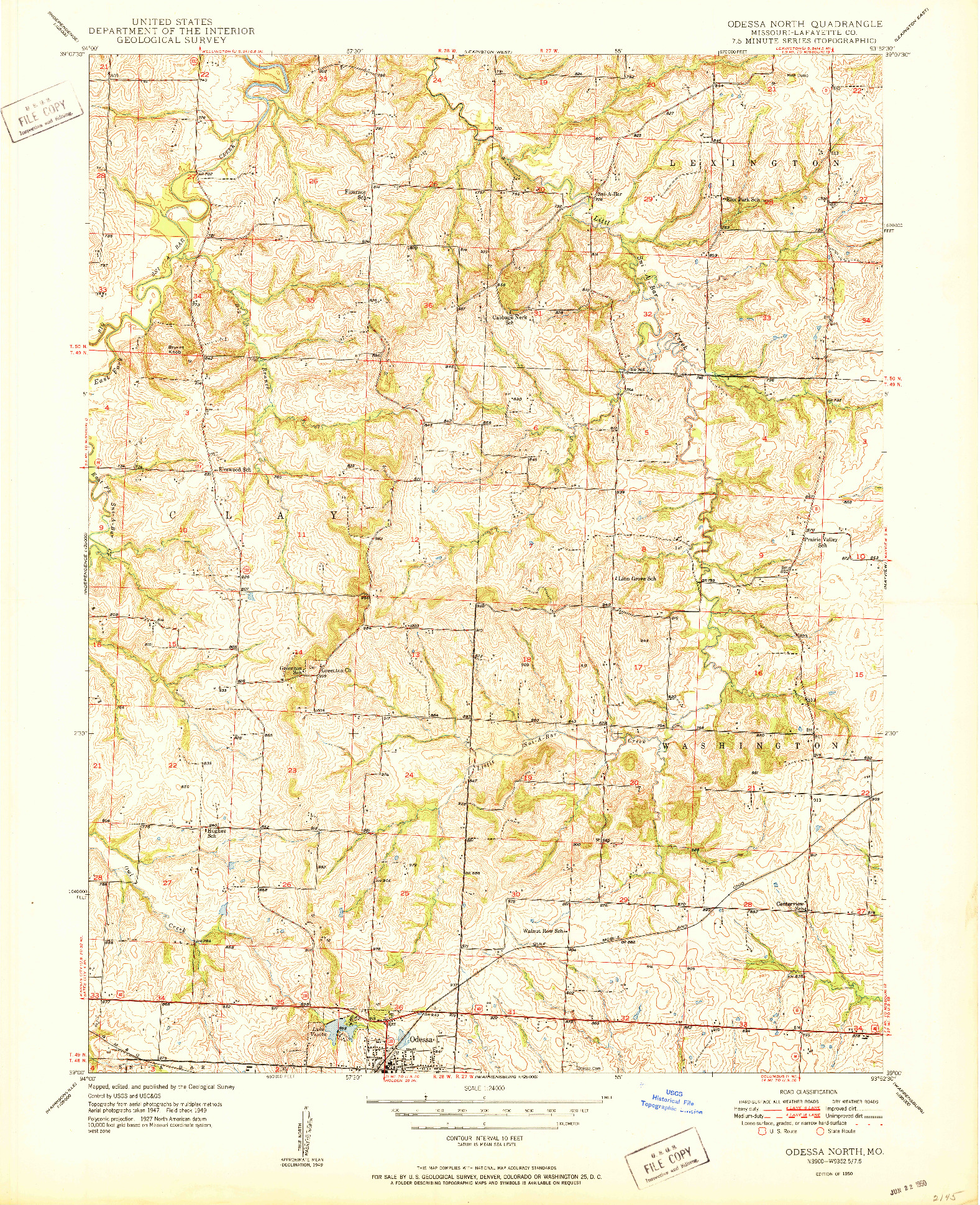 USGS 1:24000-SCALE QUADRANGLE FOR ODESSA NORTH, MO 1950