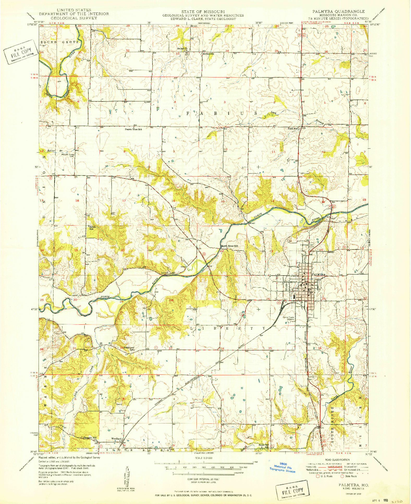 USGS 1:24000-SCALE QUADRANGLE FOR PALMYRA, MO 1950