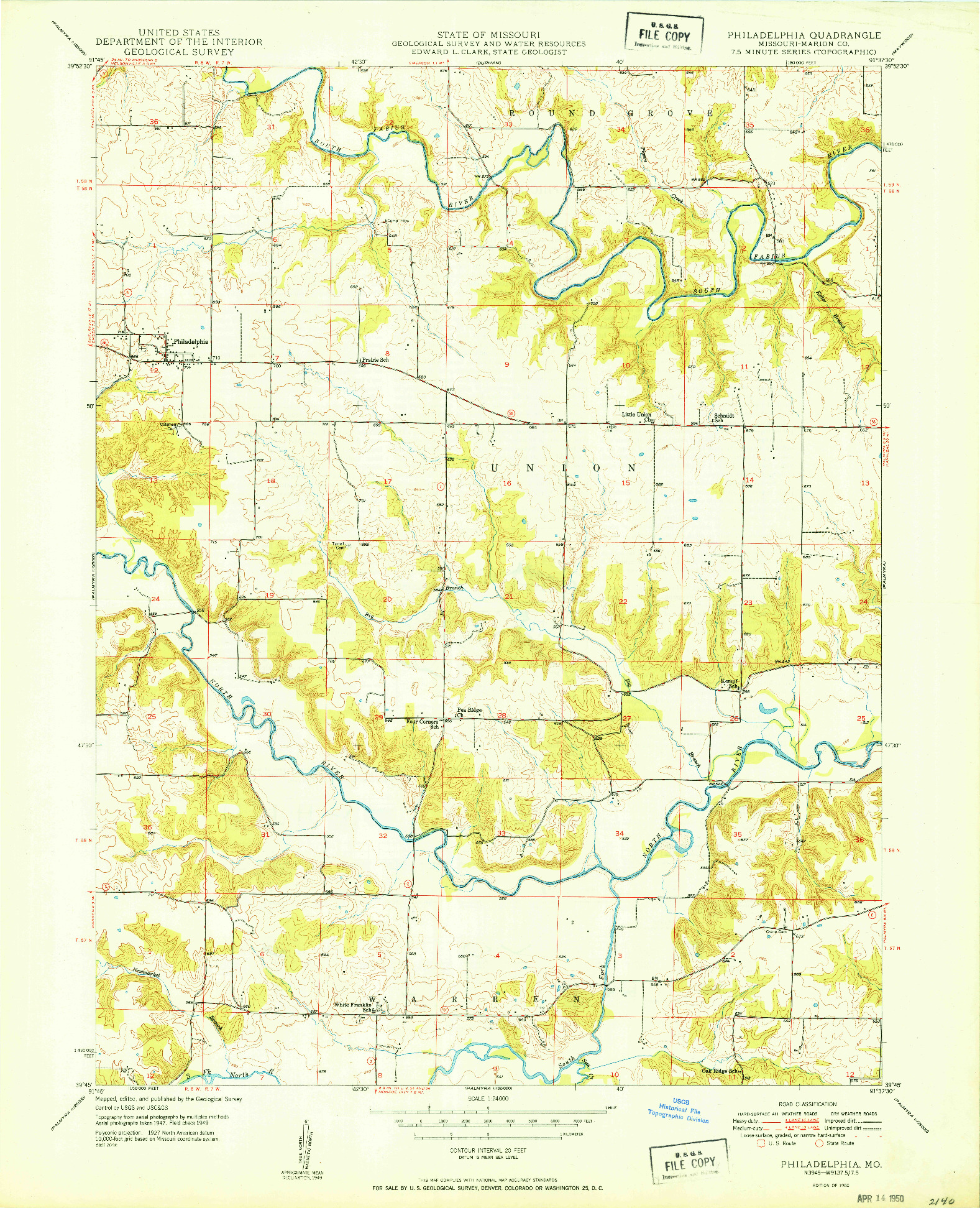 USGS 1:24000-SCALE QUADRANGLE FOR PHILADELPHIA, MO 1950