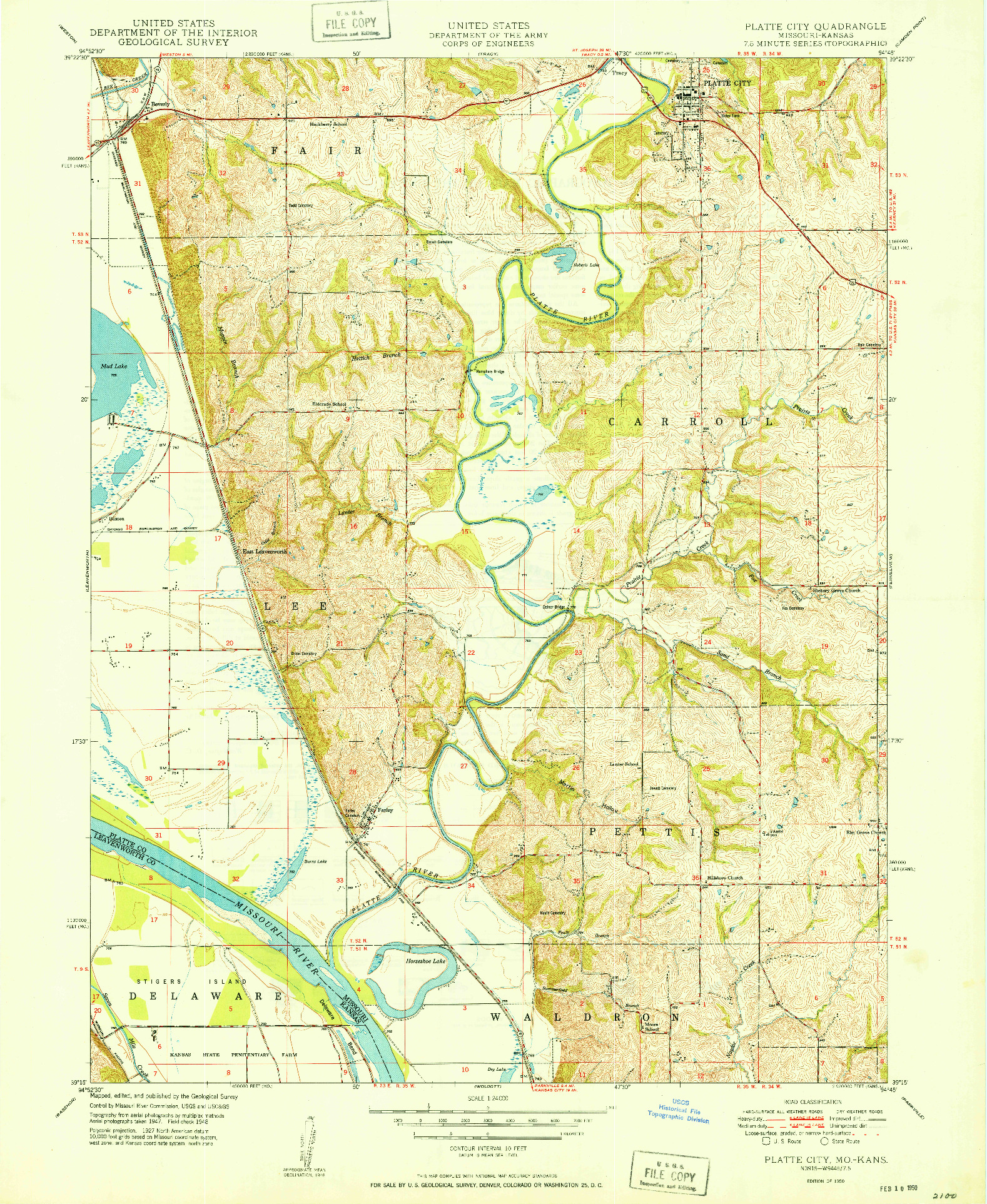 USGS 1:24000-SCALE QUADRANGLE FOR PLATTE CITY, MO 1950