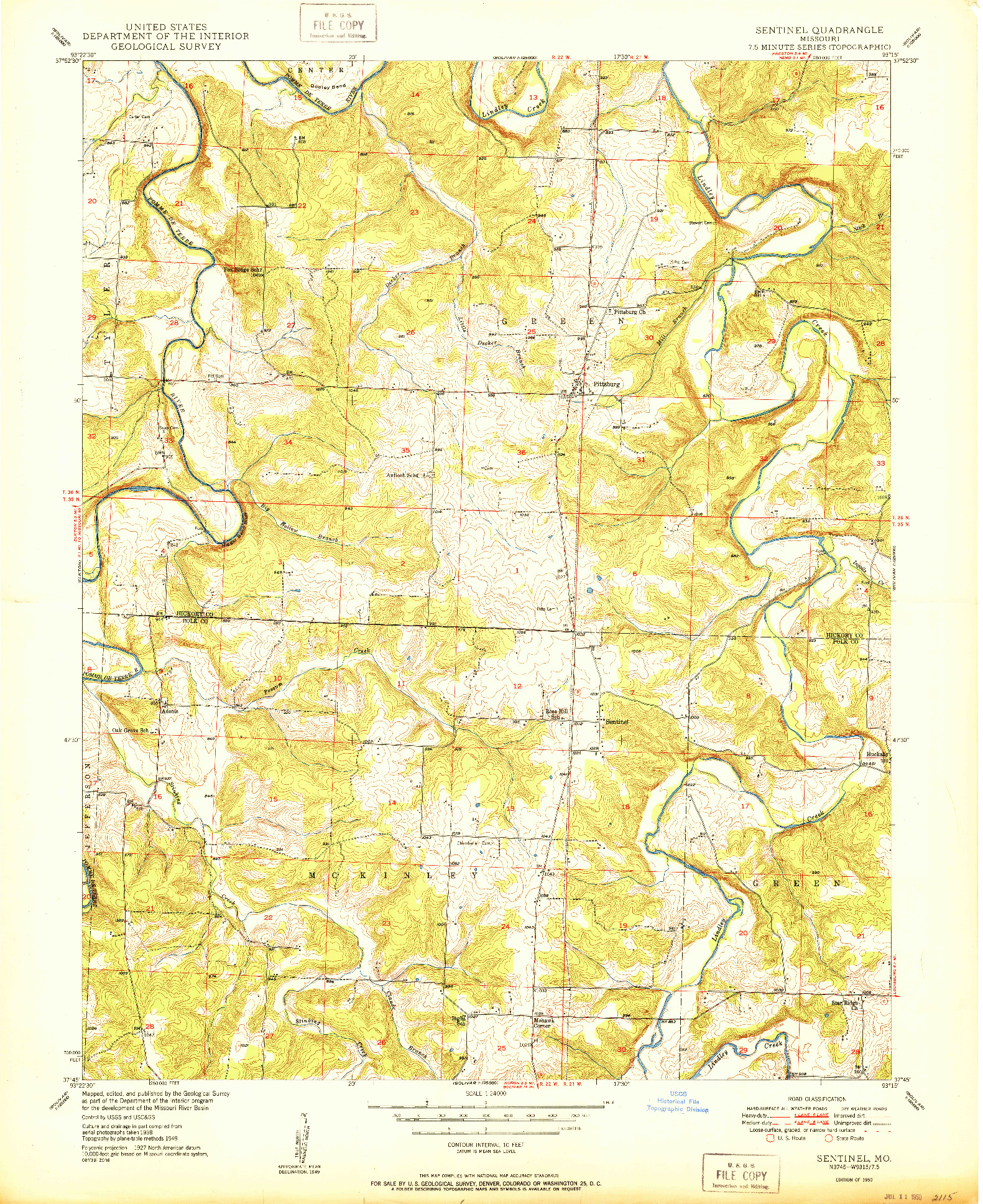 USGS 1:24000-SCALE QUADRANGLE FOR SENTINEL, MO 1950