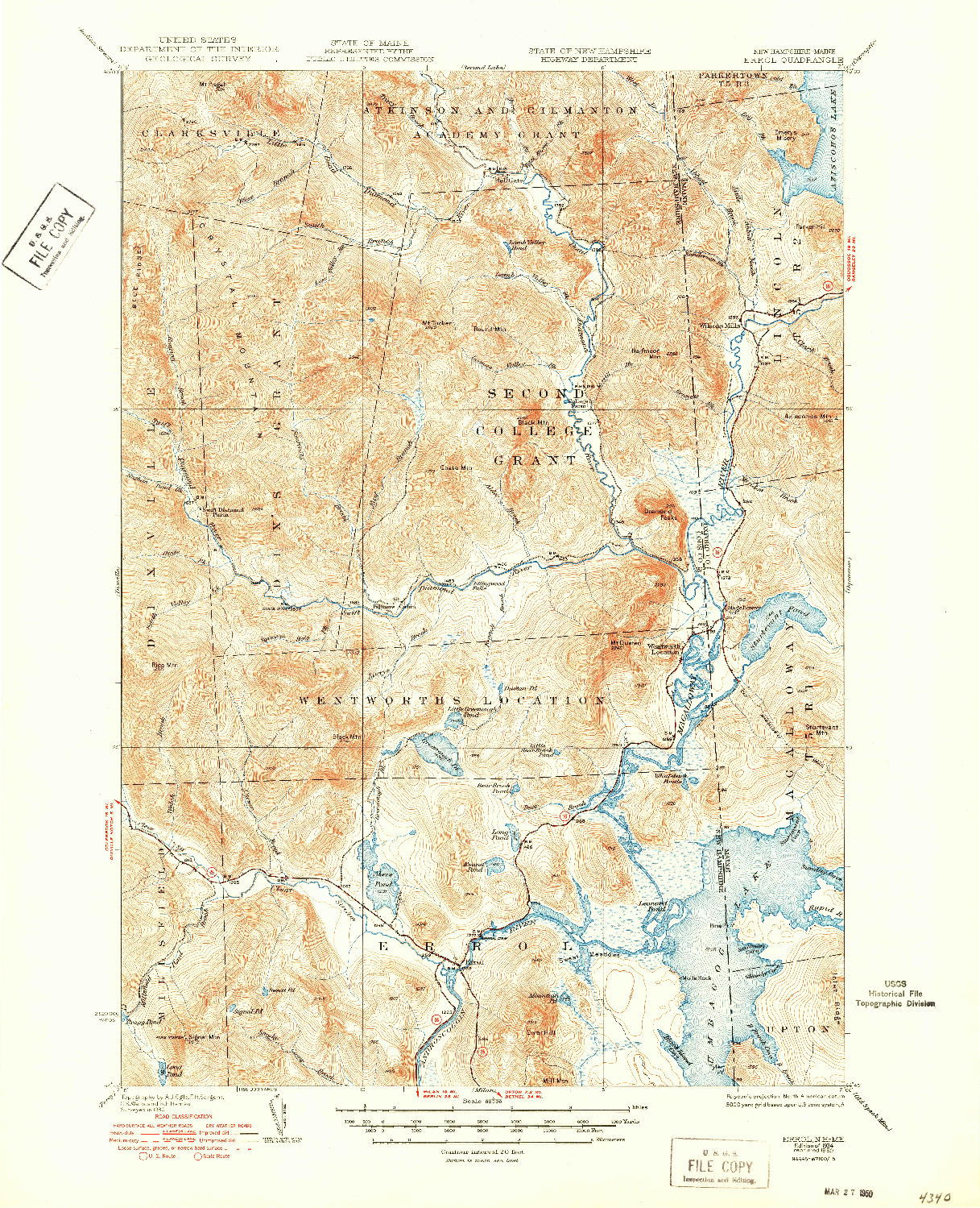 USGS 1:62500-SCALE QUADRANGLE FOR ERROL, NH 1934