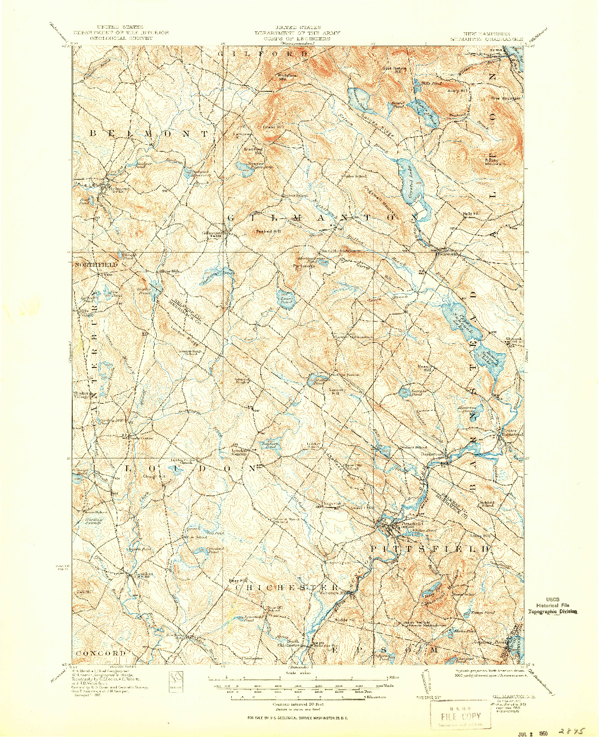 USGS 1:62500-SCALE QUADRANGLE FOR GILMANTON, NH 1927