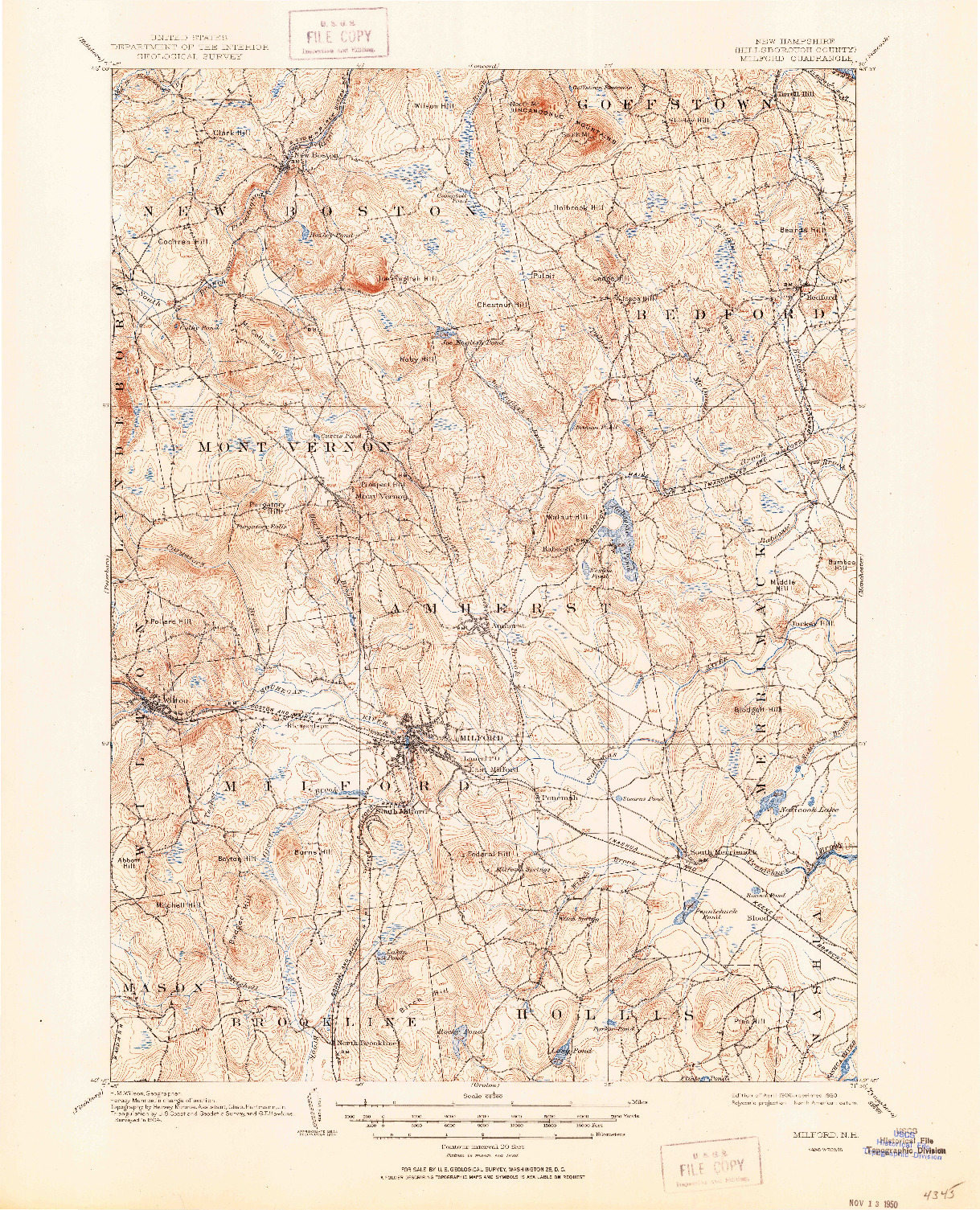 USGS 1:62500-SCALE QUADRANGLE FOR MILFORD, NH 1906