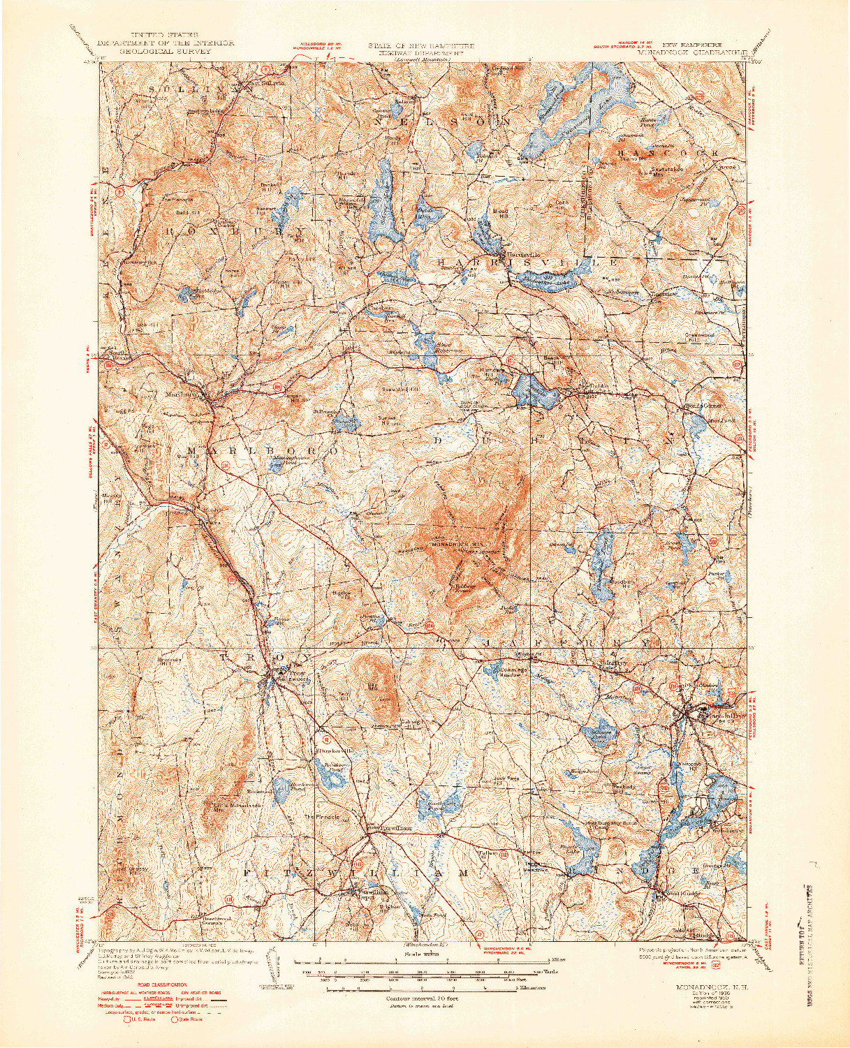 USGS 1:62500-SCALE QUADRANGLE FOR MONADNOCK, NH 1936
