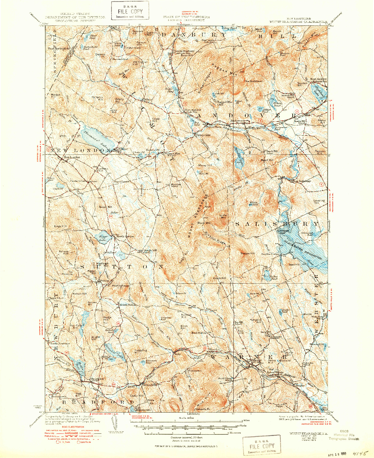 USGS 1:62500-SCALE QUADRANGLE FOR MOUNT KEARSARGE, NH 1928