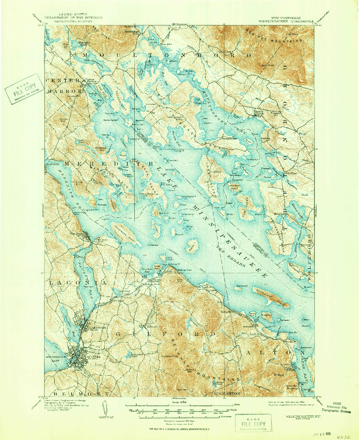 USGS 1:62500-SCALE QUADRANGLE FOR WINNIPESAUKEE, NH 1909