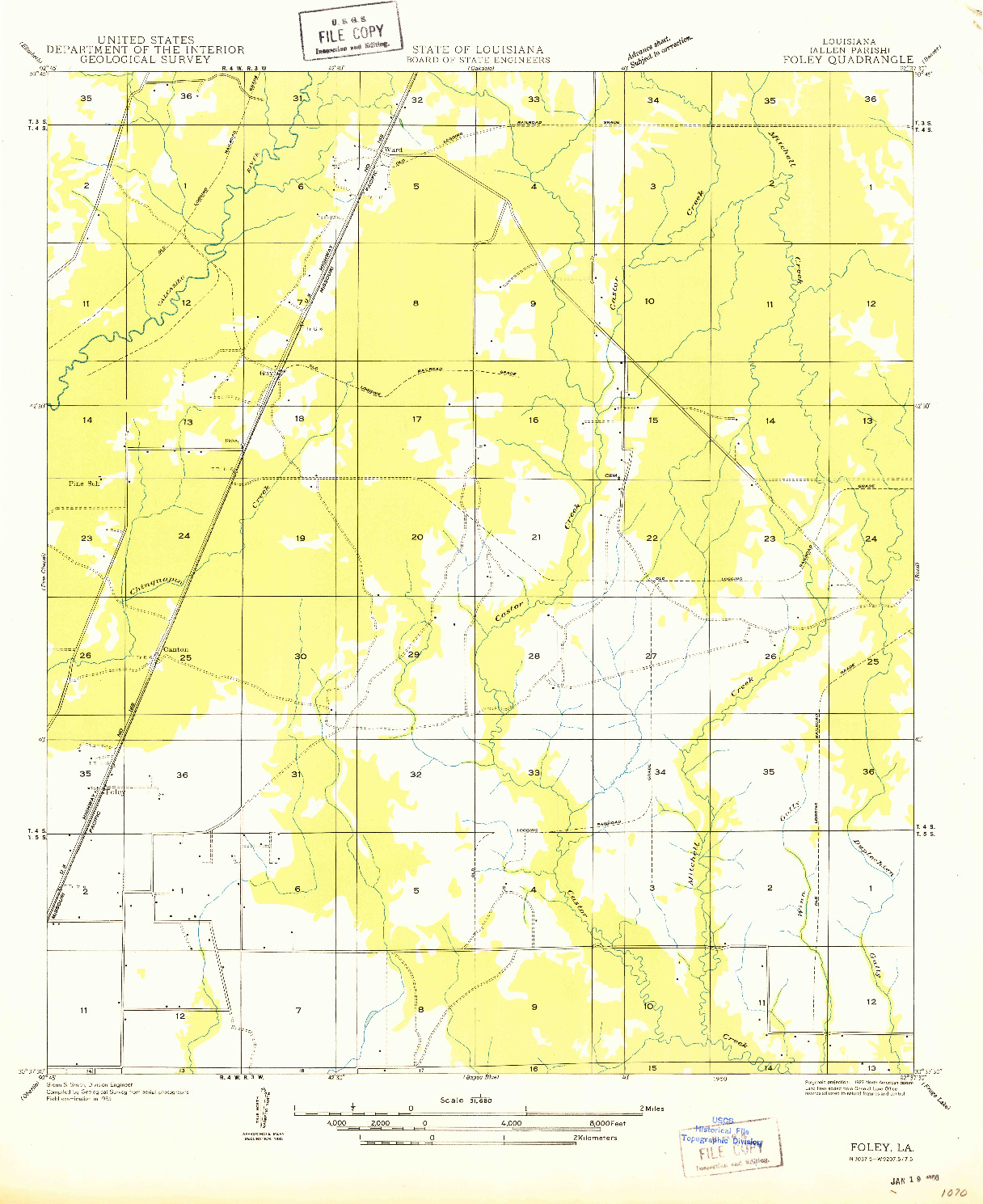 USGS 1:31680-SCALE QUADRANGLE FOR FOLEY, LA 1950