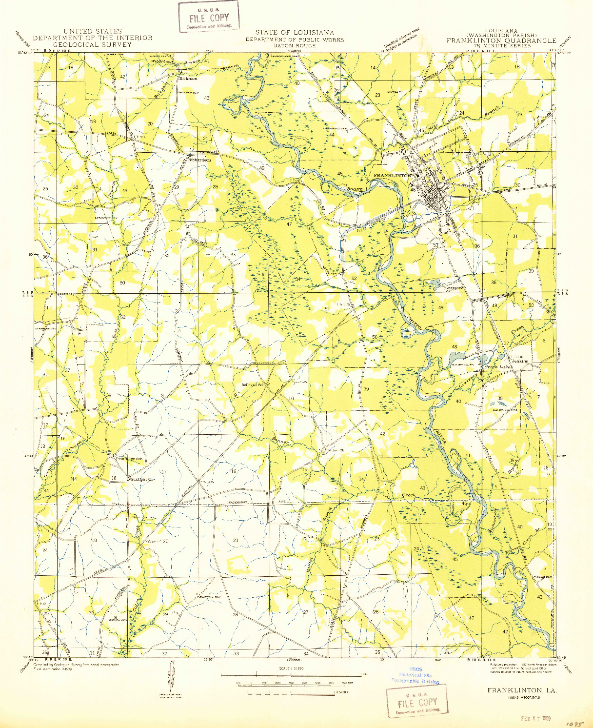 USGS 1:31680-SCALE QUADRANGLE FOR FRANKLINTON, LA 1950