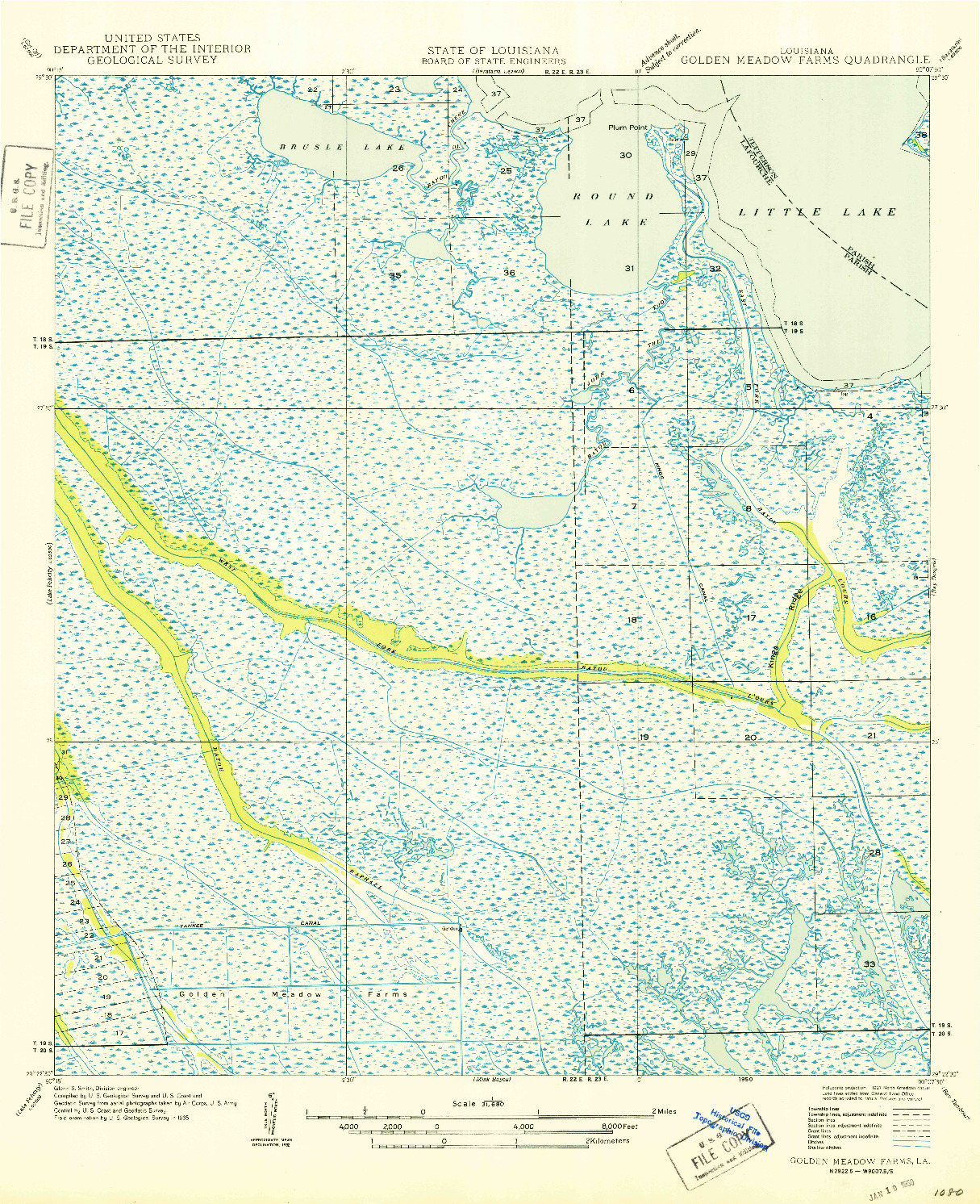 USGS 1:31680-SCALE QUADRANGLE FOR GOLDEN MEADOW FARMS, LA 1950