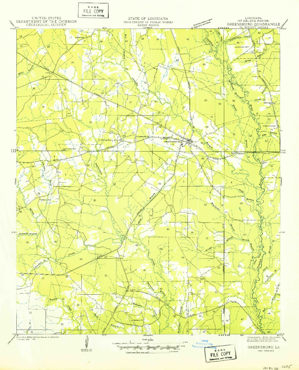 USGS 1:31680-SCALE QUADRANGLE FOR GREENSBURG, LA 1950