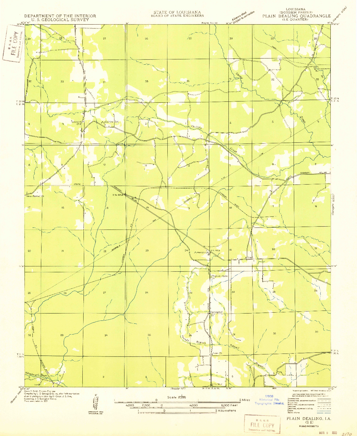 USGS 1:31680-SCALE QUADRANGLE FOR PLAIN DEALING SE, LA 1950