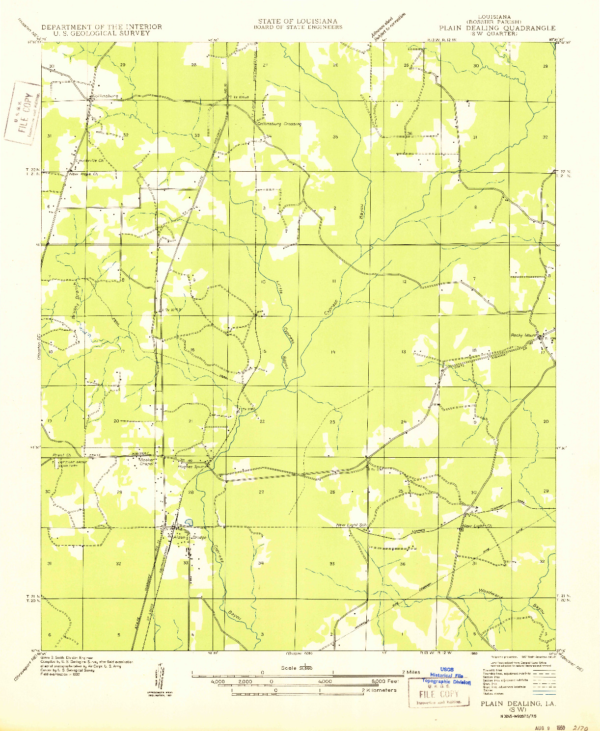 USGS 1:31680-SCALE QUADRANGLE FOR PLAIN DEALING SW, LA 1950