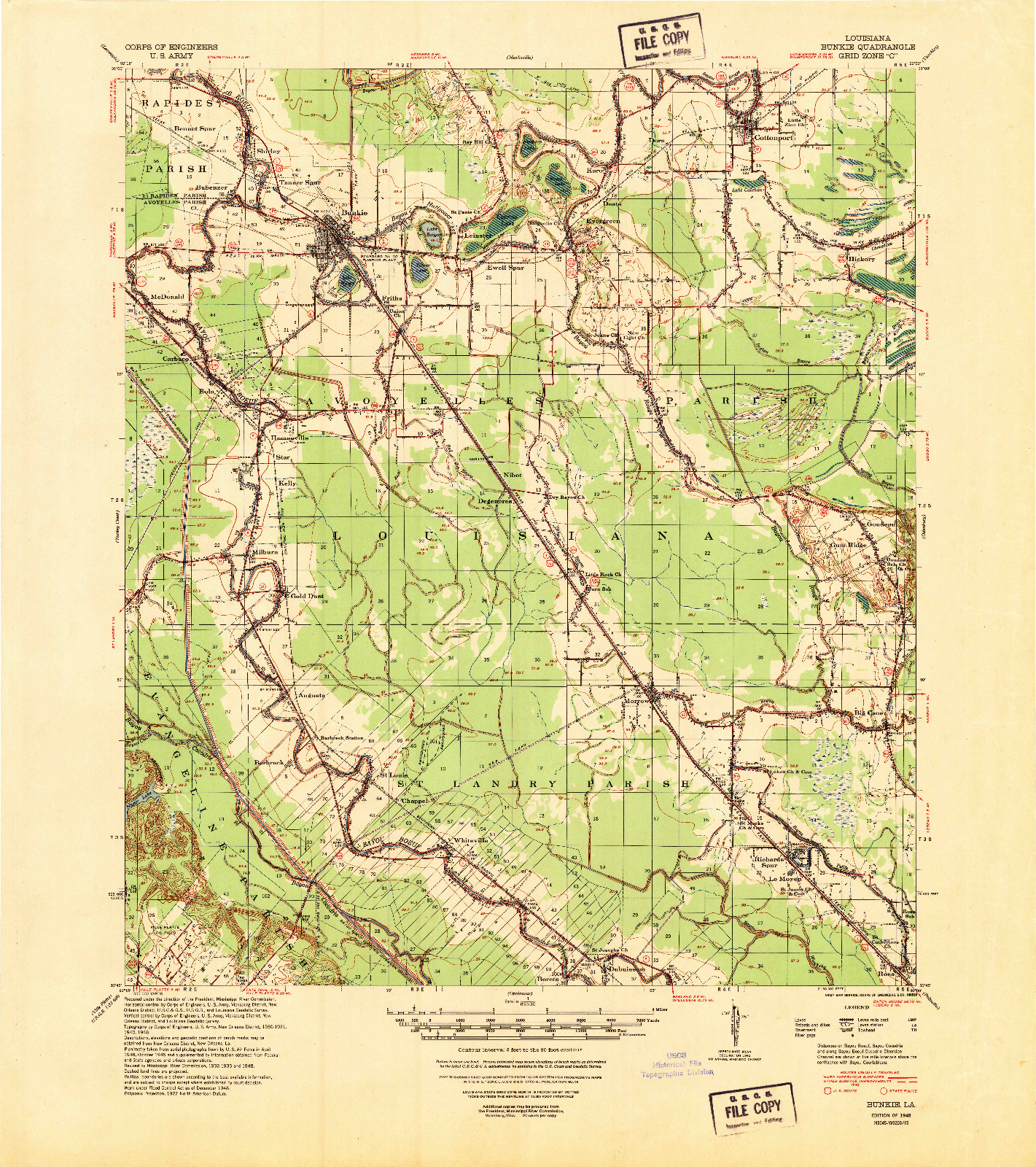 USGS 1:62500-SCALE QUADRANGLE FOR BUNKIE, LA 1948