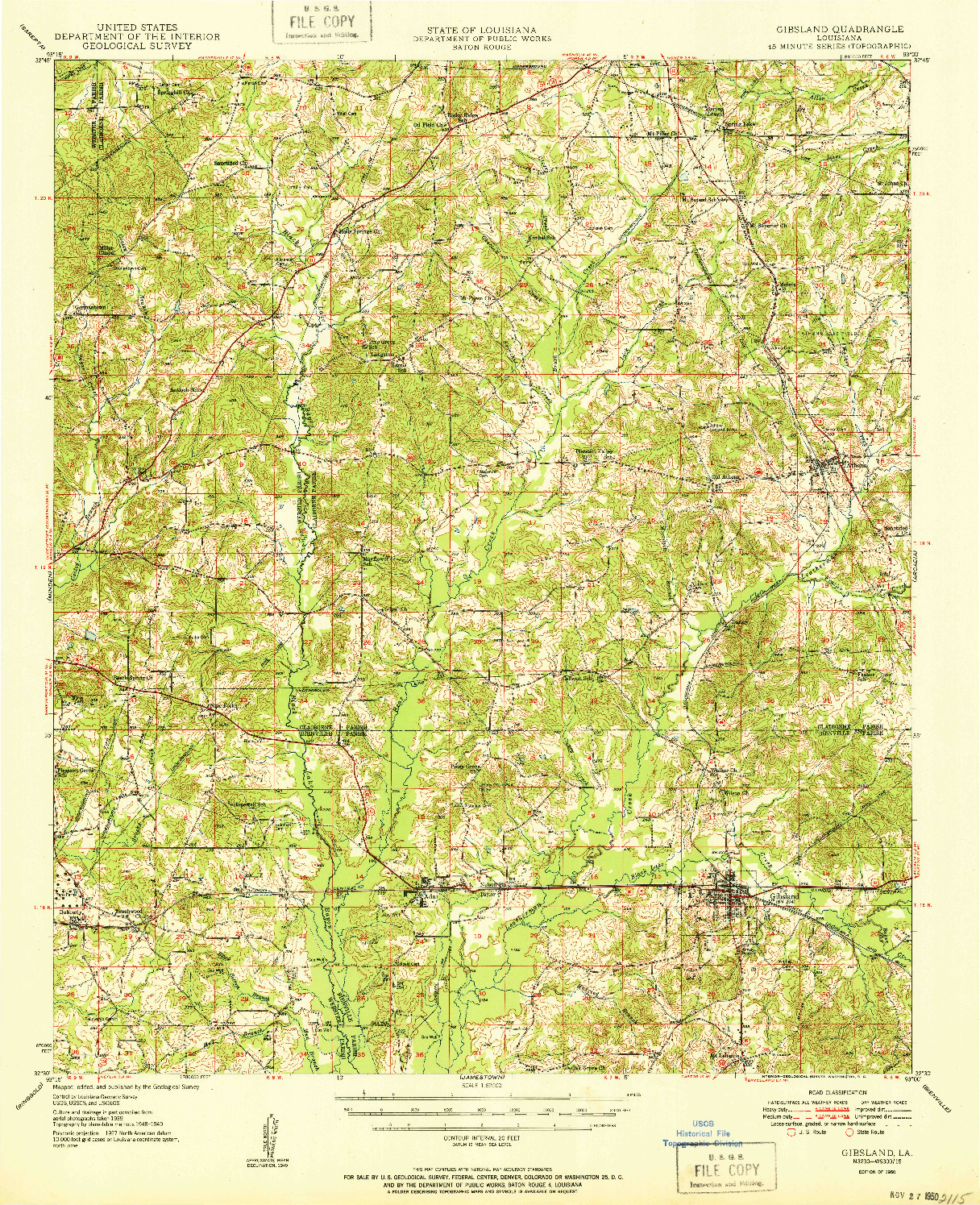 USGS 1:62500-SCALE QUADRANGLE FOR GIBSLAND, LA 1950