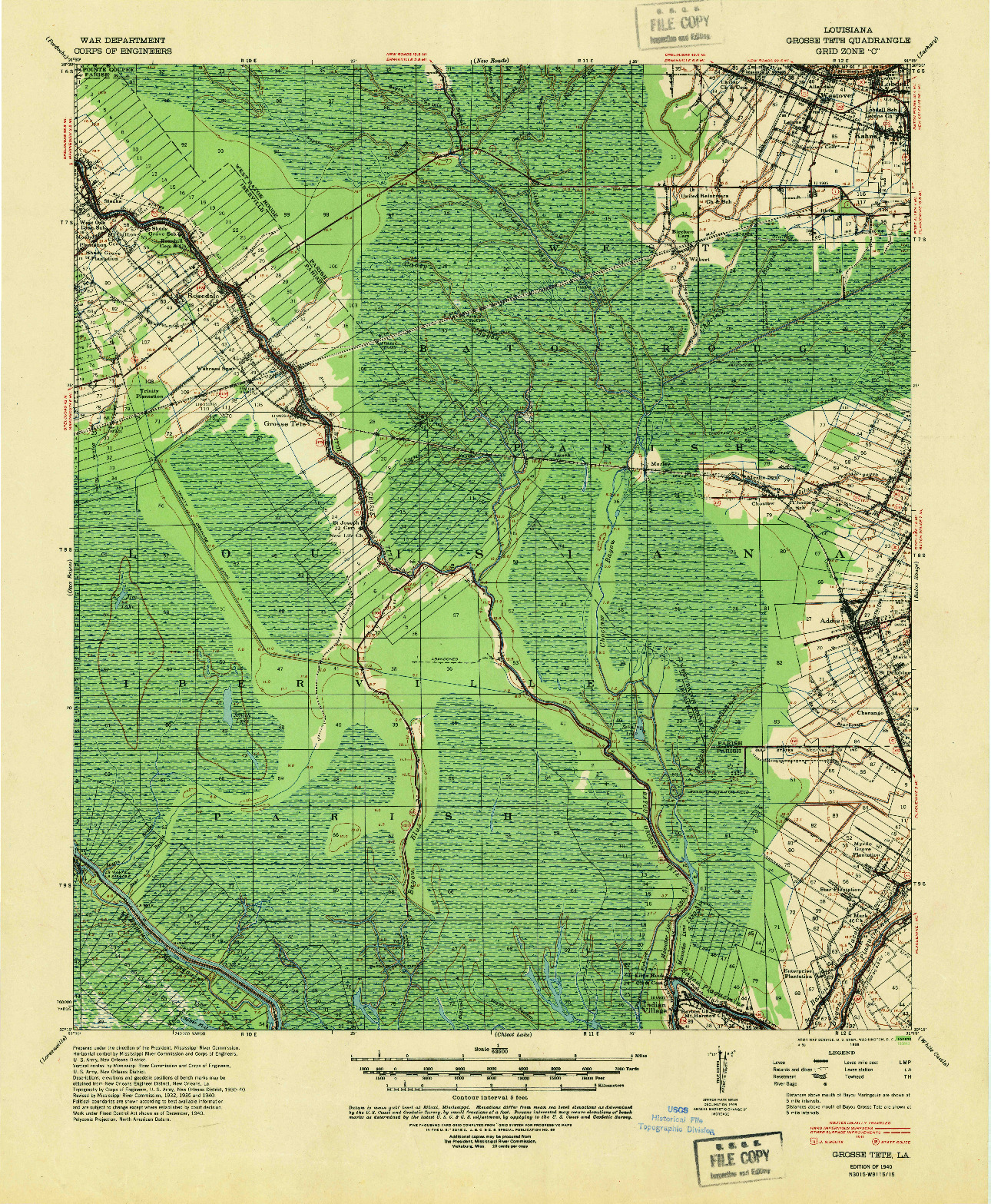 USGS 1:62500-SCALE QUADRANGLE FOR GROSSE TETE, LA 1940