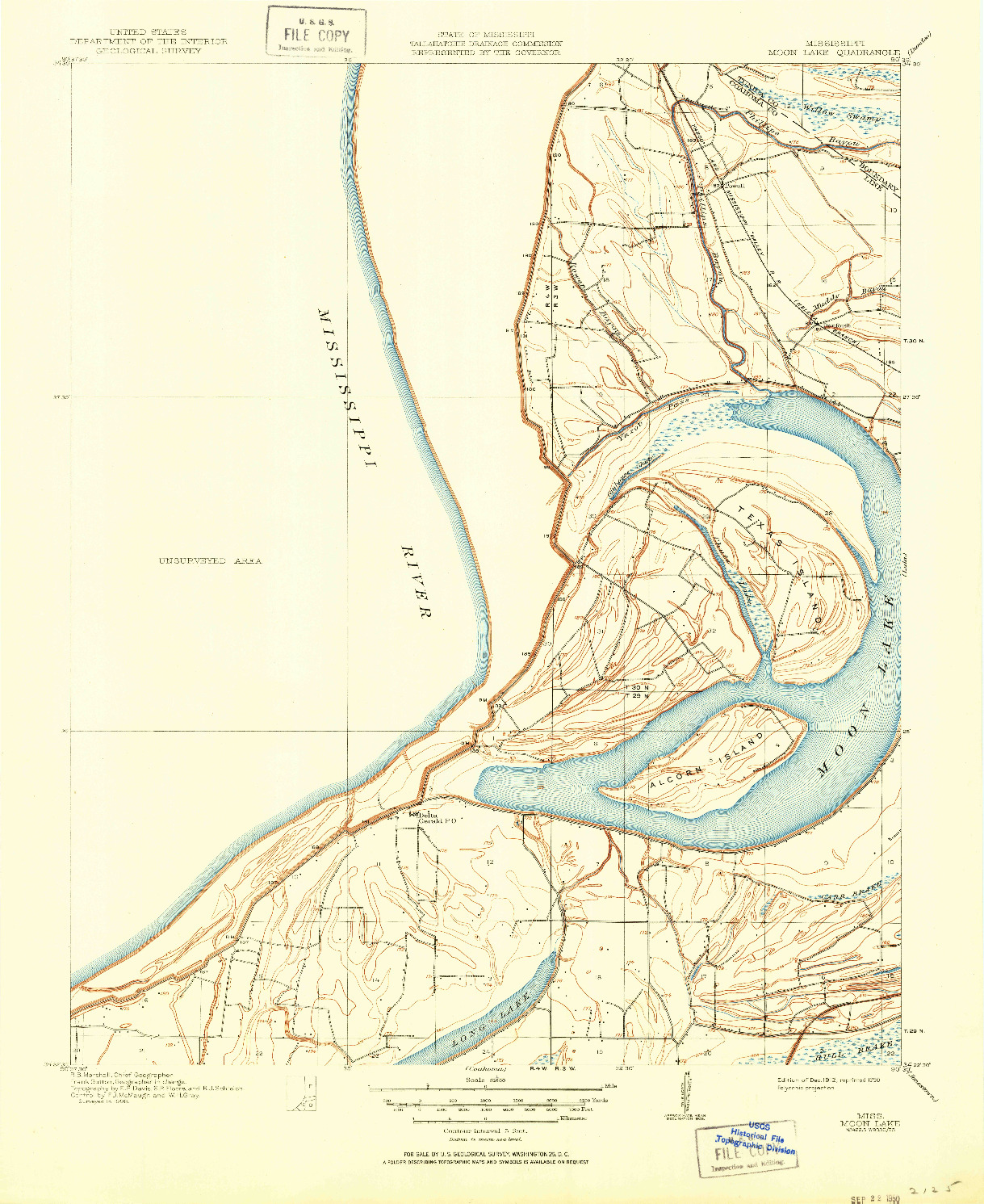 USGS 1:31680-SCALE QUADRANGLE FOR MOON LAKE, MS 1912