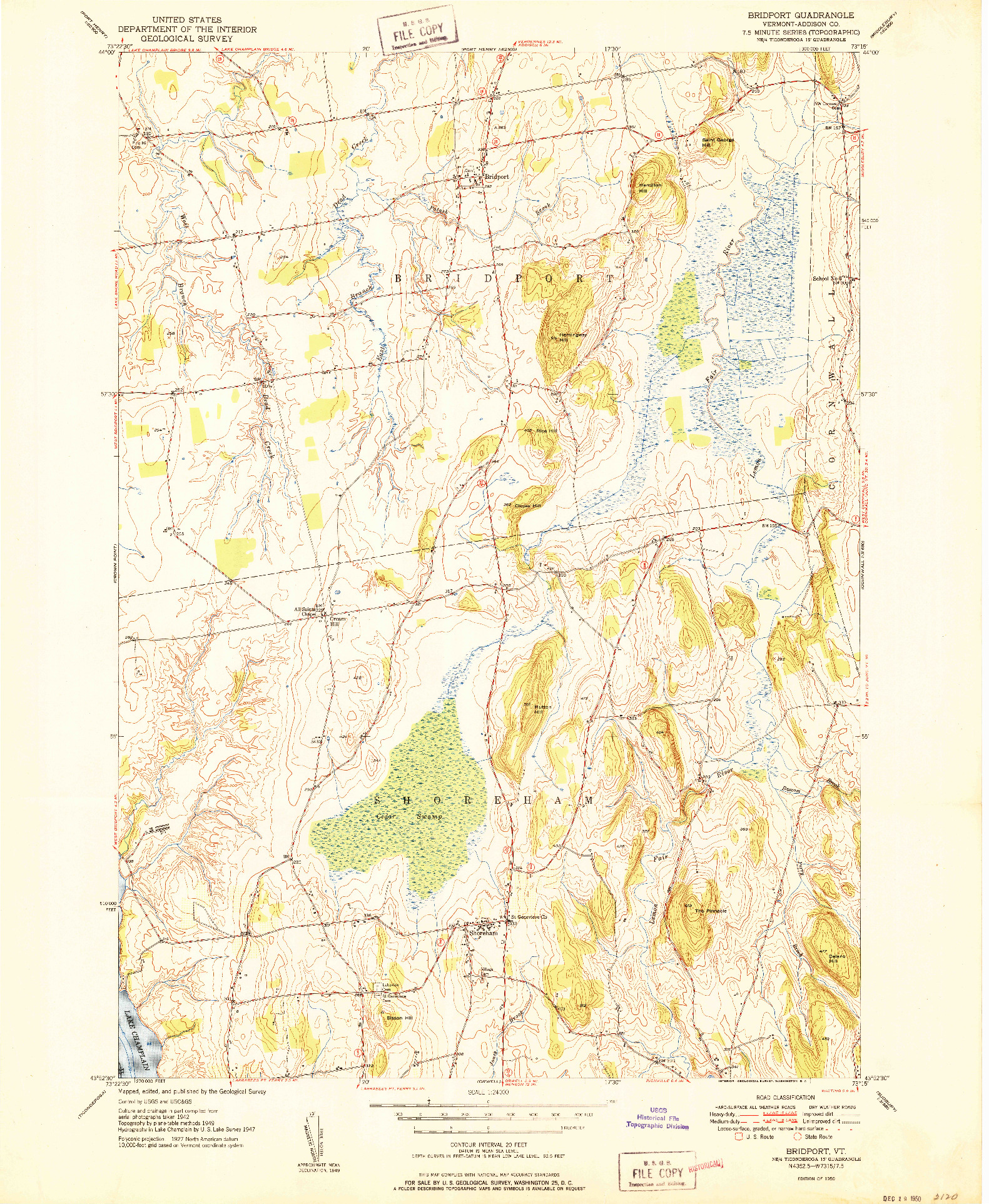 USGS 1:24000-SCALE QUADRANGLE FOR BRIDPORT, VT 1950