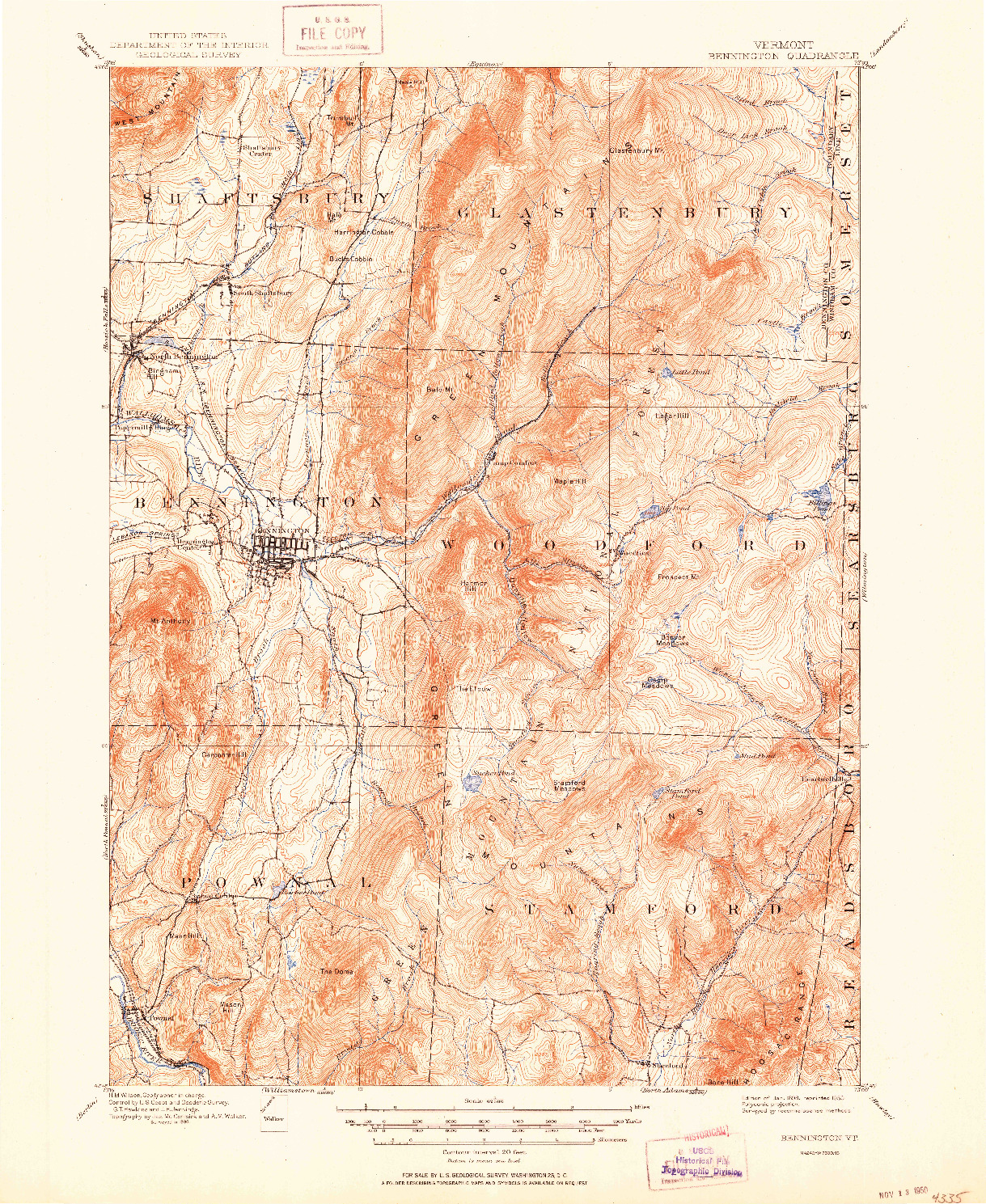 USGS 1:62500-SCALE QUADRANGLE FOR BENNINGTON, VT 1898