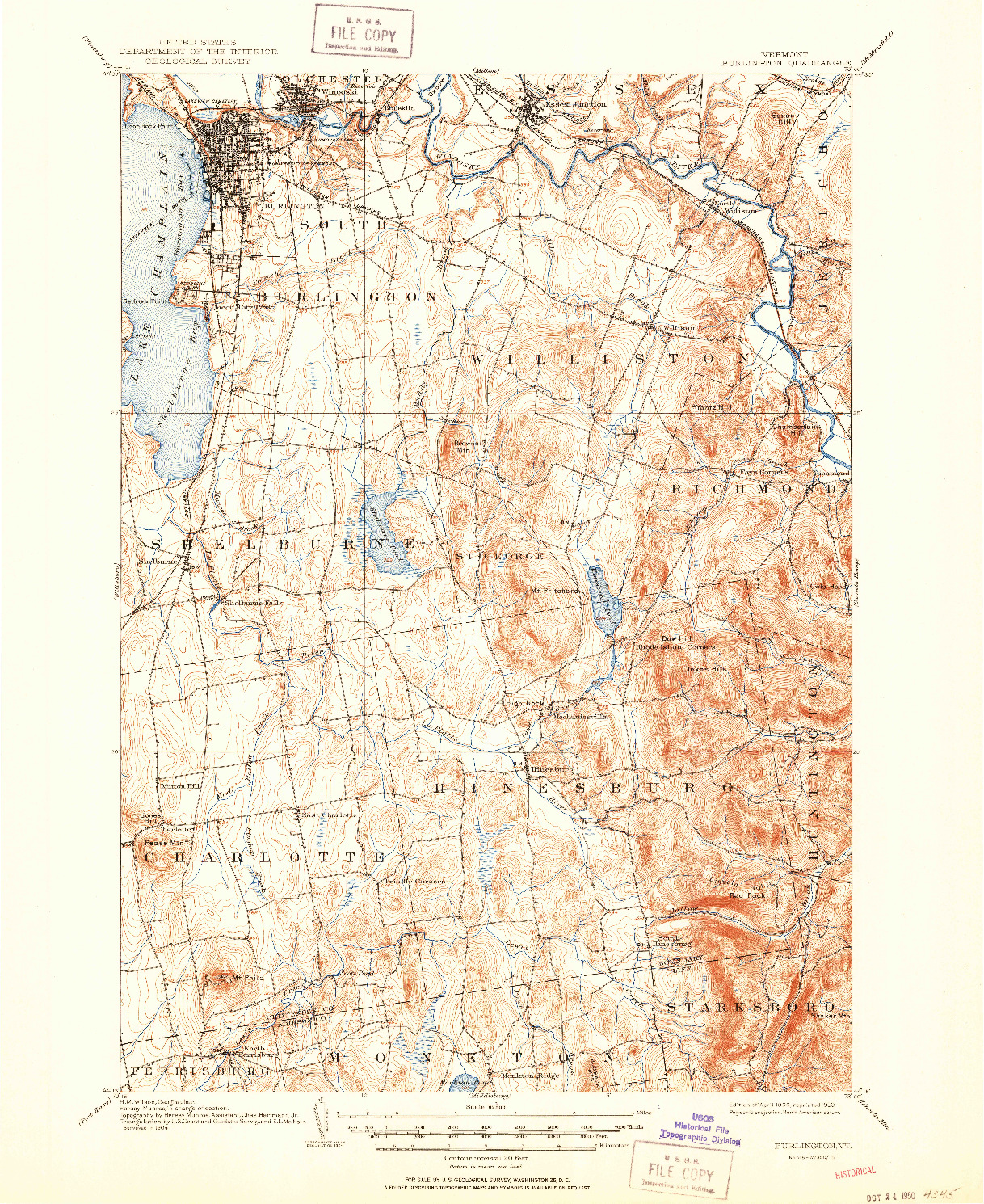 USGS 1:62500-SCALE QUADRANGLE FOR BURLINGTON, VT 1906