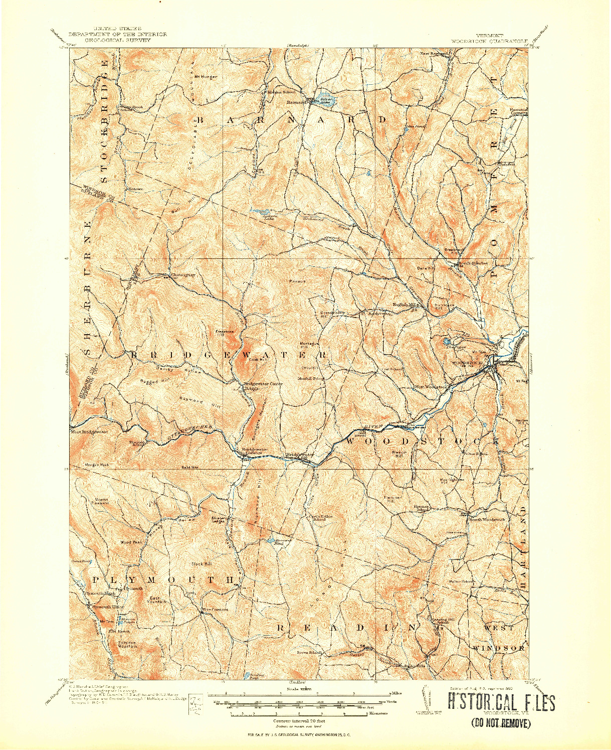 USGS 1:62500-SCALE QUADRANGLE FOR WOODSTOCK, VT 1913